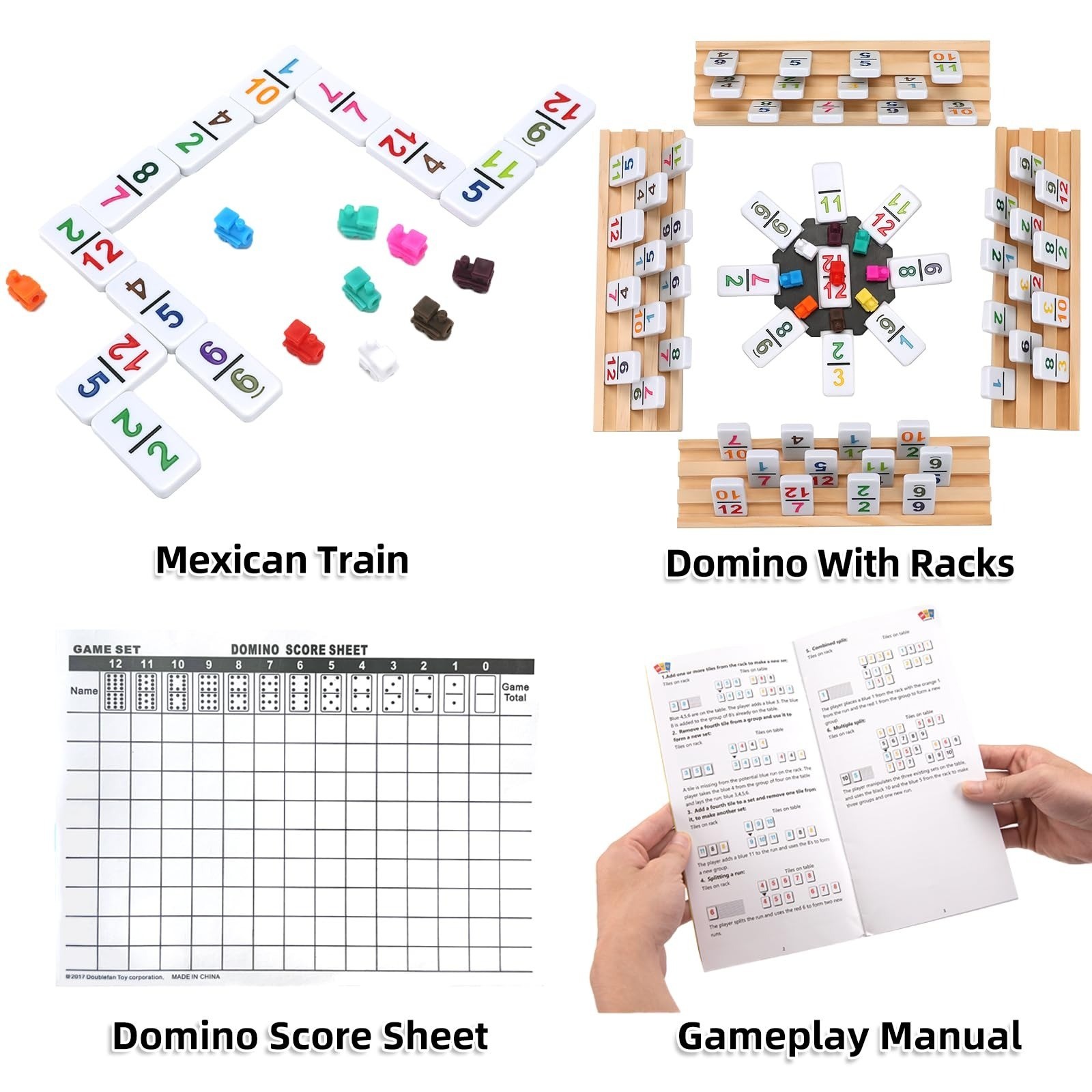 Mexican Train Dominoes Set Numbers and 8 Wooden Holders, Double 12 Travel Domino