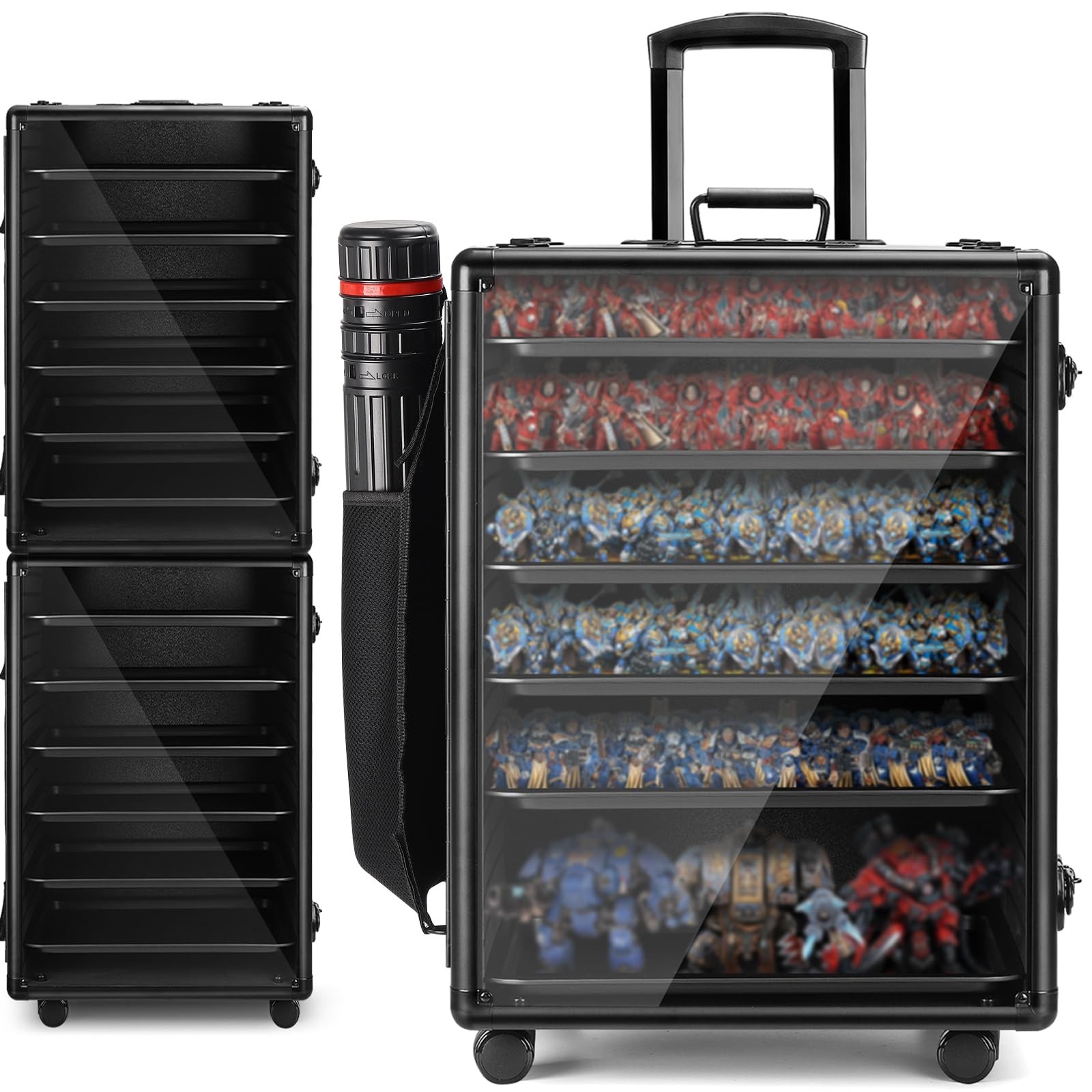 Storage Case Miniatures Transport Stackable 360 Wheels 6 Trays Aluminum ONULISS