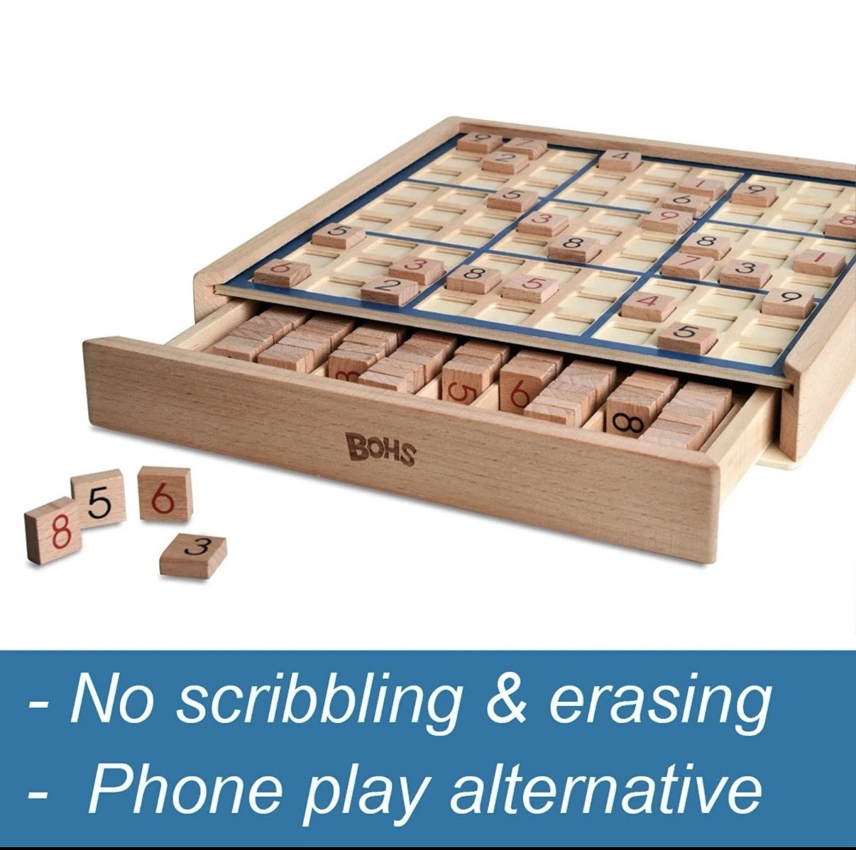 Wooden Sudoku Board Game with Drawer – 100 Puzzles Sudoku Book for Adults & Kids