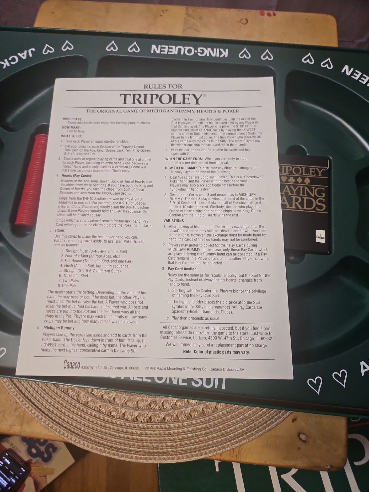 Cadaco Tripoley Game Players Edition 100 Complete 3d Plastic Tray 1989 Vintage