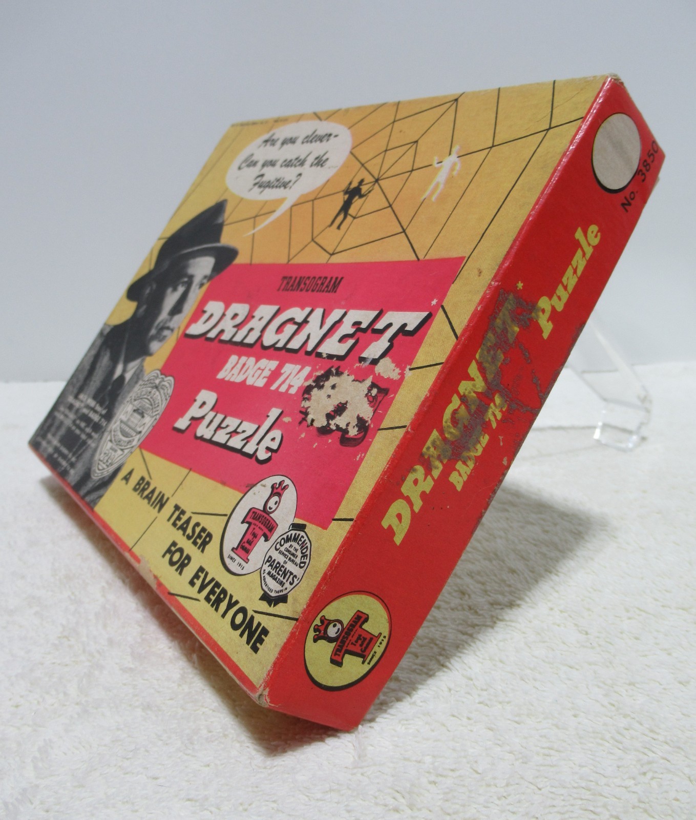 DRAGNET BADGE #714~BRAIN TEASER PUZZLE~VINTAGE 1955~TRANSOGRAM CO.