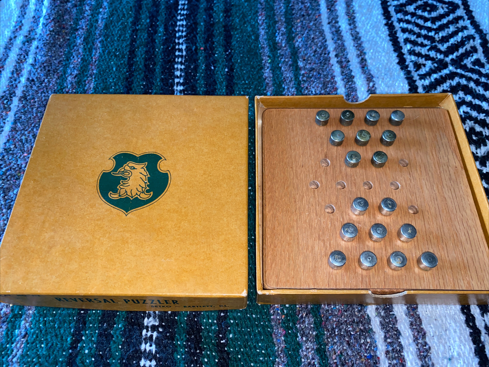 Setko Reversal Puzzler Wood Board Peg Game Puzzle Travel Bookshelf Vintage