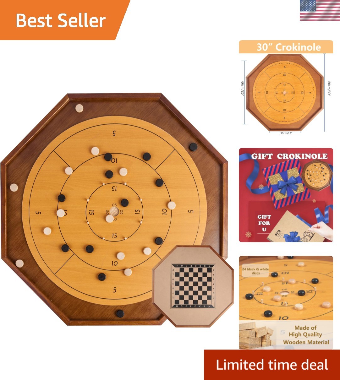Tournament Crokinole and Checkers, 30-Inch Official Crokinole Board Game with…