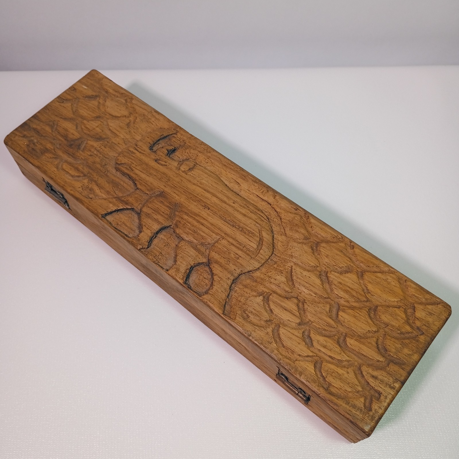 Hand Carved Wooden Mancala Board Game Handcrafted Animal Carving Design Vintage