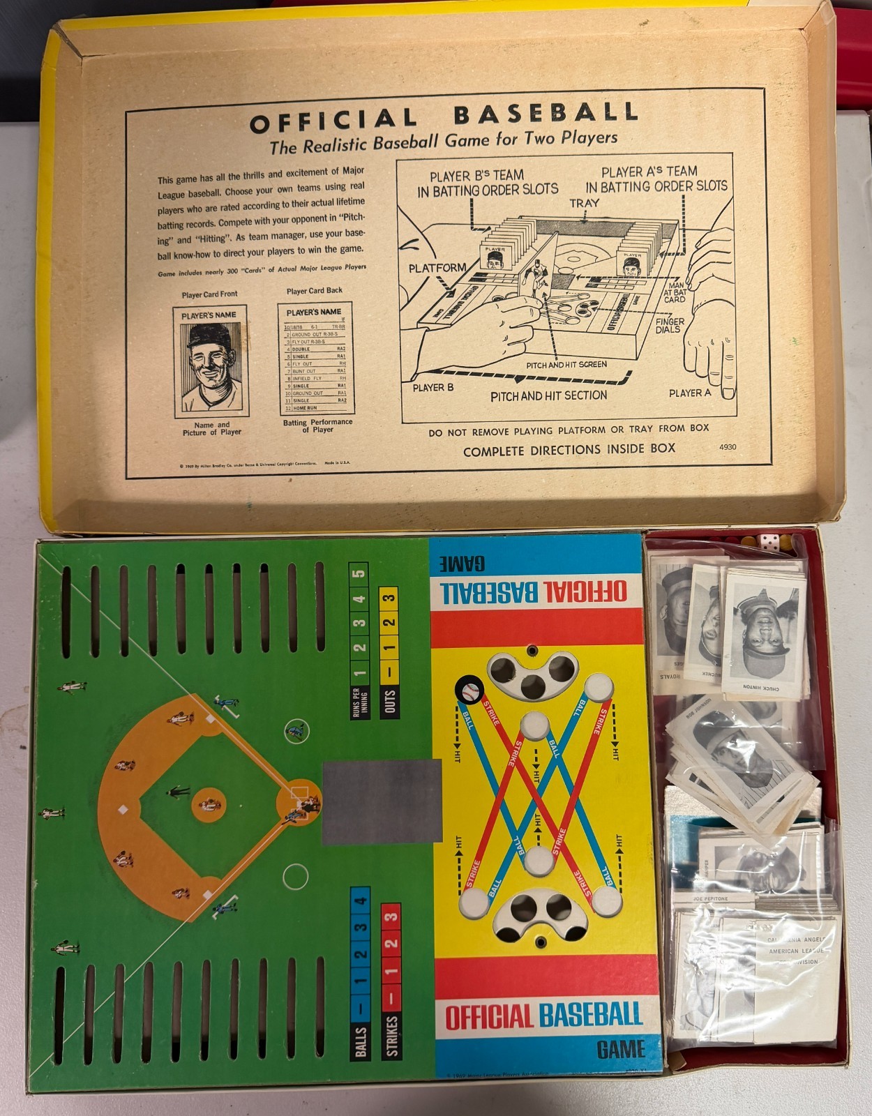 1969 Milton Bradley Official Baseball Game w/ Pieces & Several HOF Cards – See!