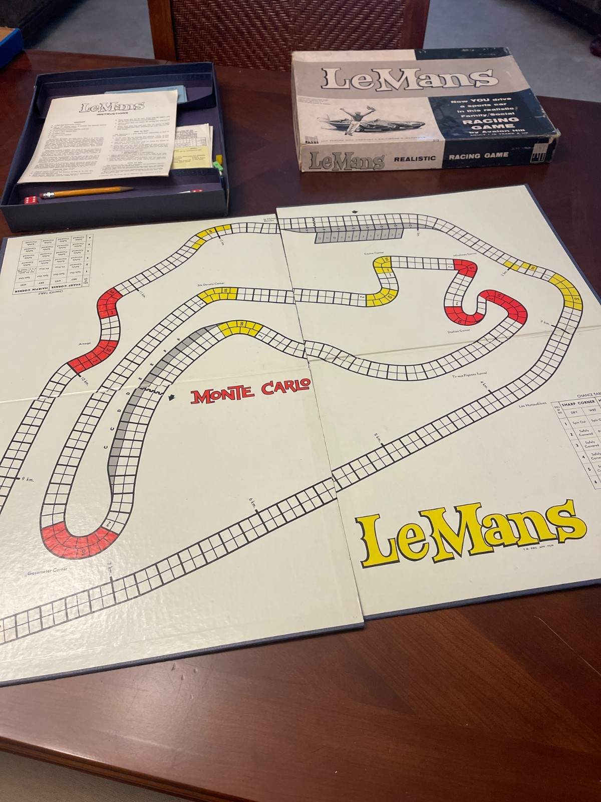 1961 Avalon Hill Le Mans Racing Board Game – Vintage – 11 Cars, 12 Cards & 2Dice