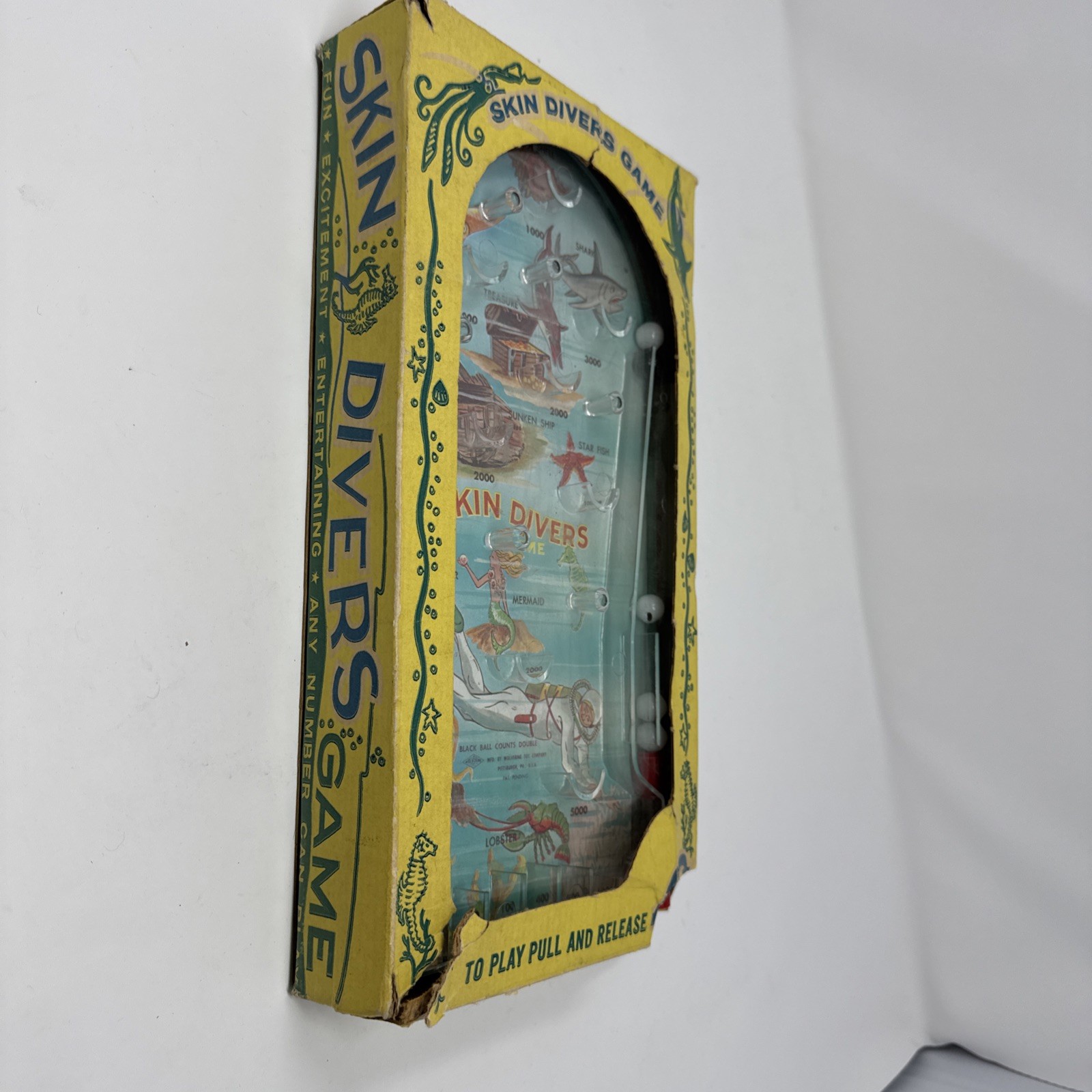 Table Pin-Ball Game Tin Wolverine-Skin Divers w/Mermaid/CreaturesWITH BOX RARE⭐️