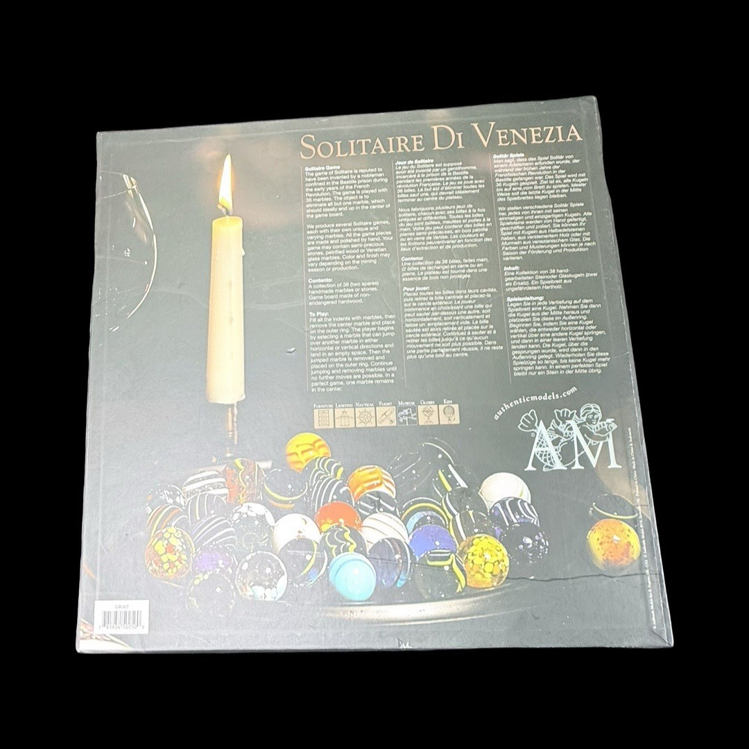 Solitaire Di Venezia Hand Blown Glass Marbles 38 w/Black Wood Base Board