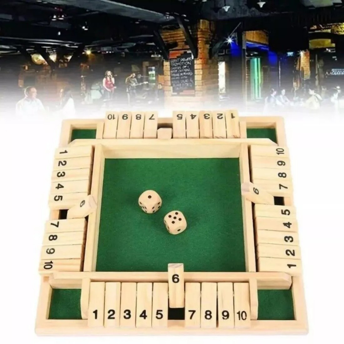 NEW 4-Player Shut The Box Dice Game Wooden Family Party Porch Pub Bar Board Game