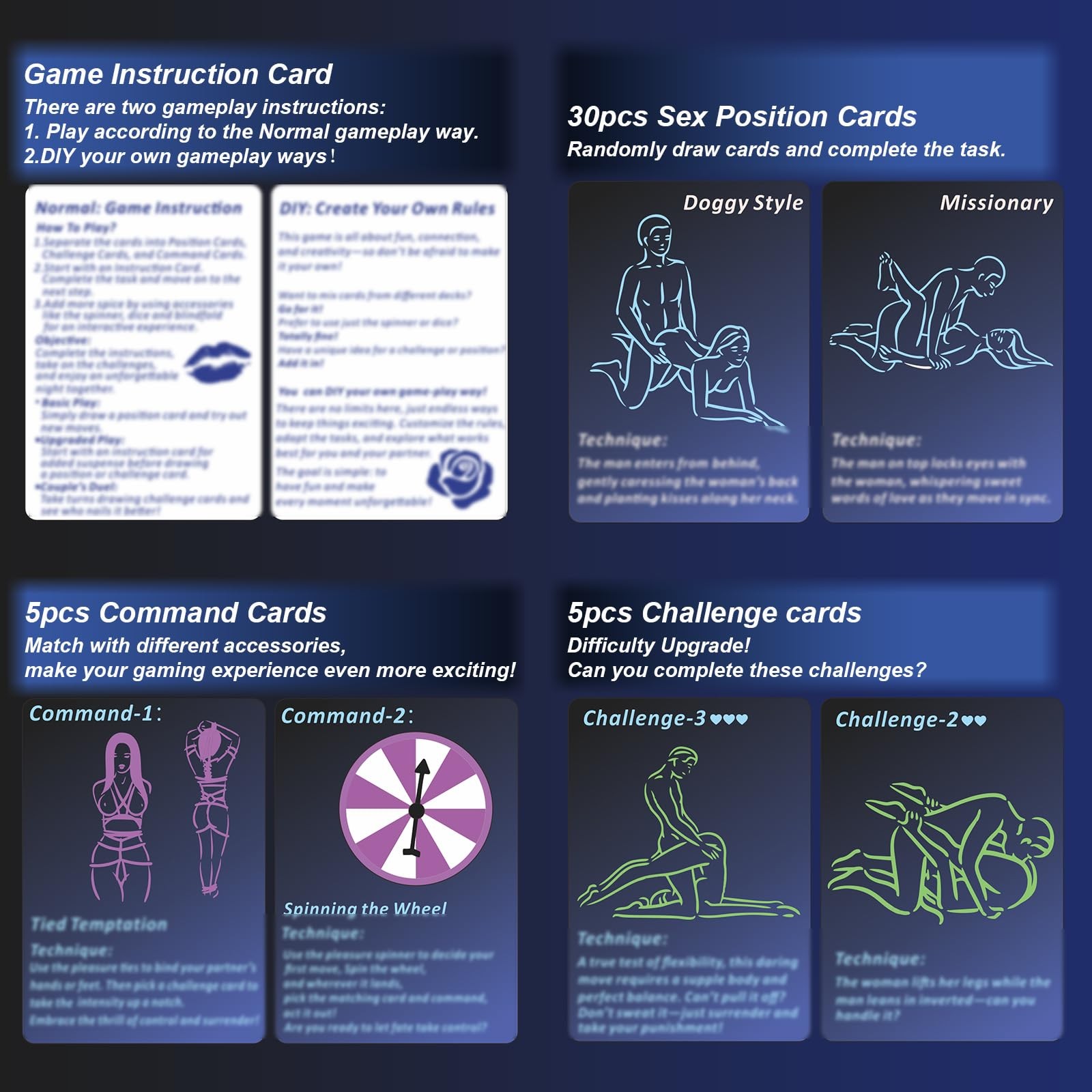 Sex Game for Adults 42 Romantic Bedroom Cards with Sex Positions, Challenges…