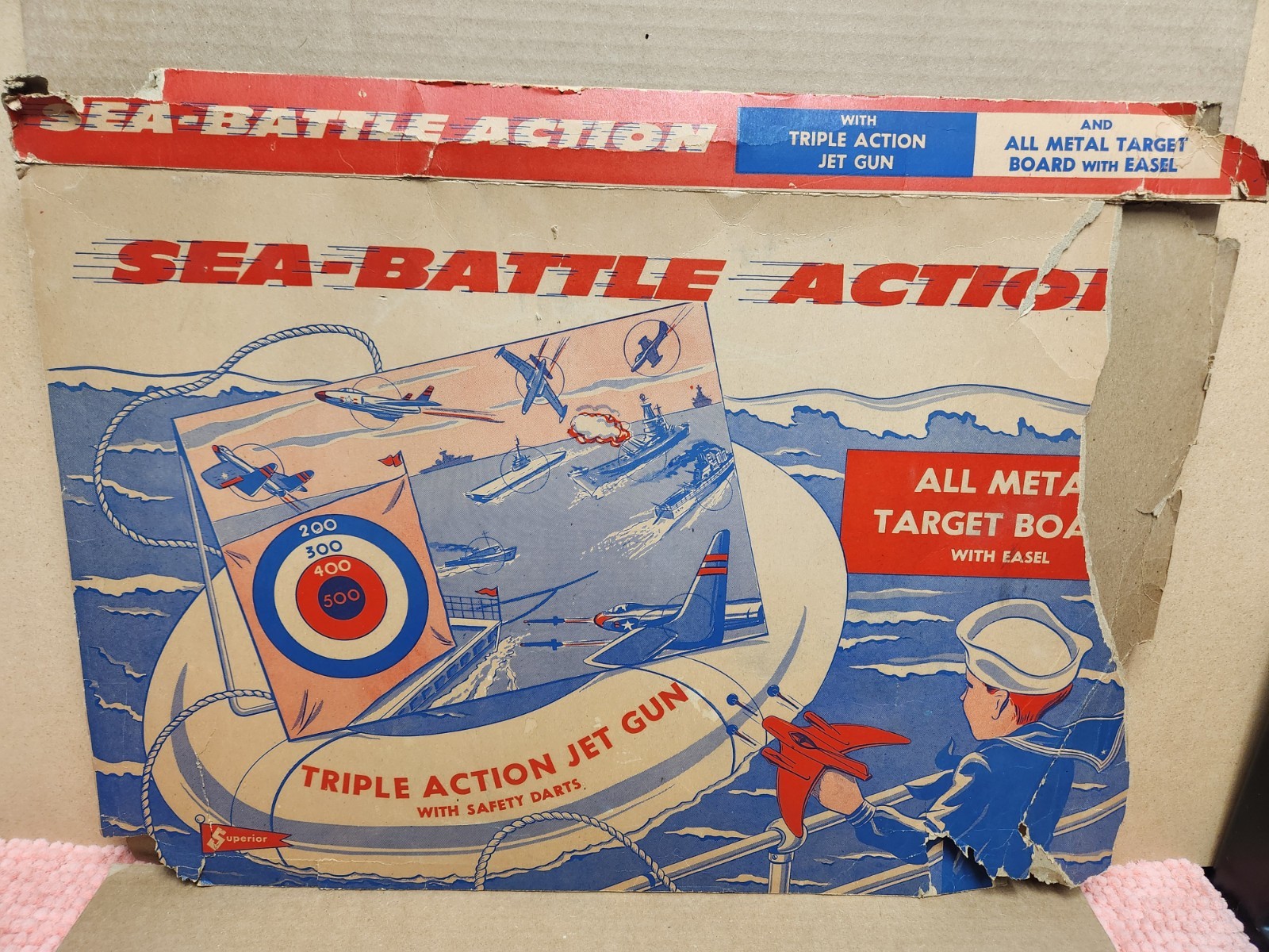 VTG Superior Sea Battle Action Game All Metal Target Board w/ Easel Original Box