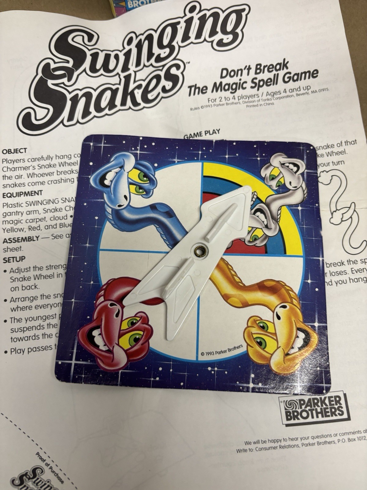 SWINGING SNAKES 1993 Vintage Parker Brothers Board Game COMPLETE