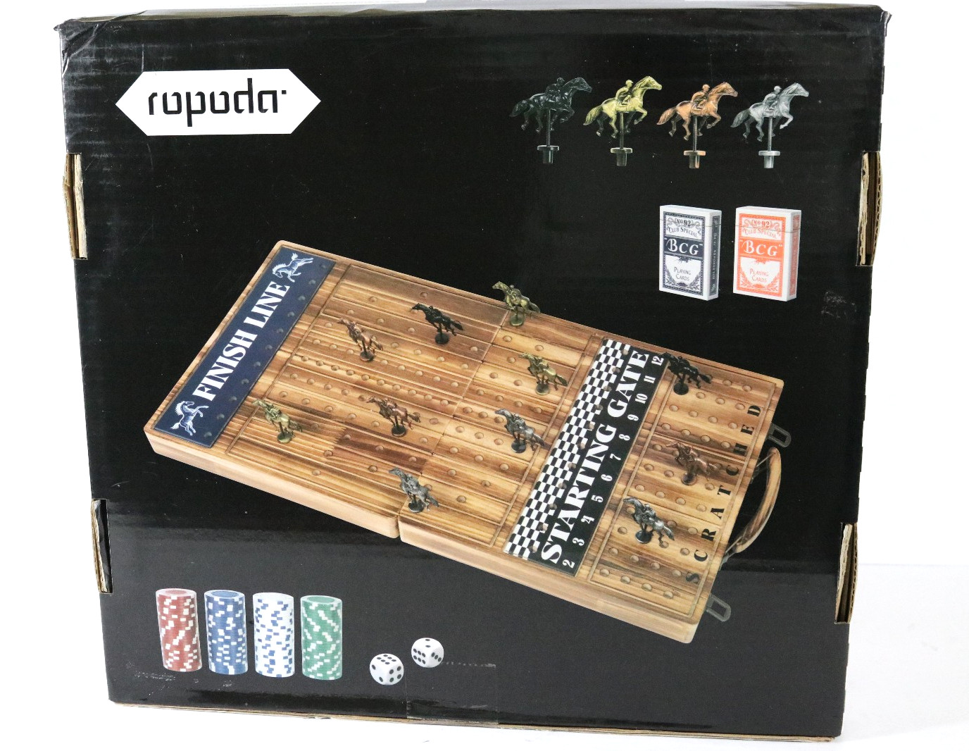23in Wooden Horse Racing Board Game Foldable Tabletop Set Chips Dice