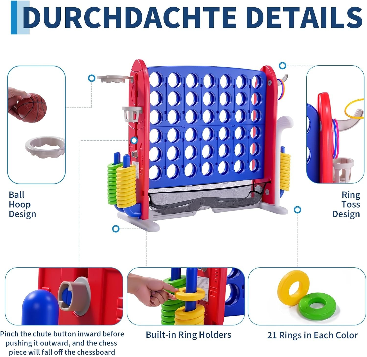 Jumbo 4 in a Row Game, Height Adjustable(2.7-3.2 Ft) Outdoor Indoor Connect 4 W/