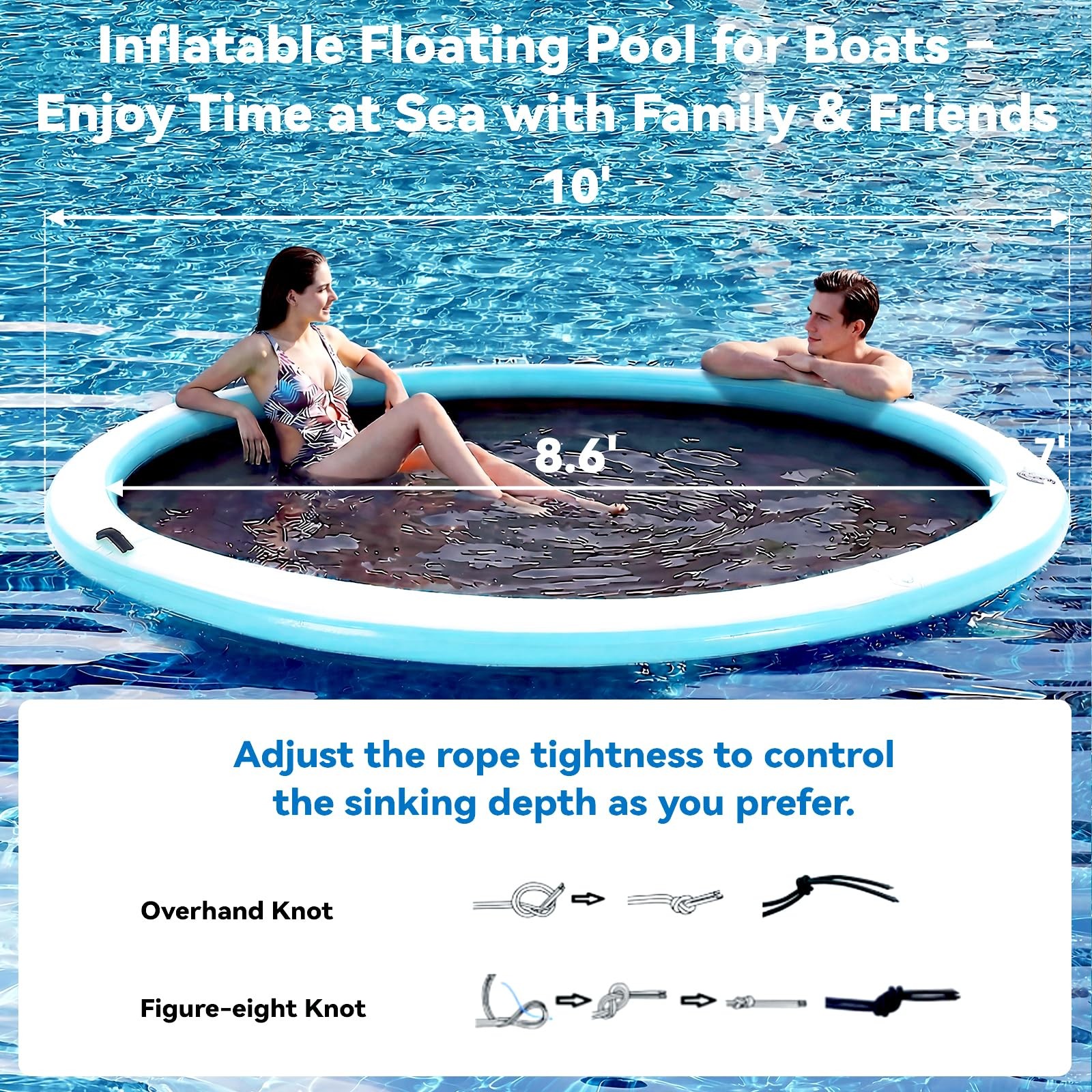 Inflatable Floating Dock 10 Round 4in Woven Fabric Pool Lake Ocean 1-2 2-8 Ring