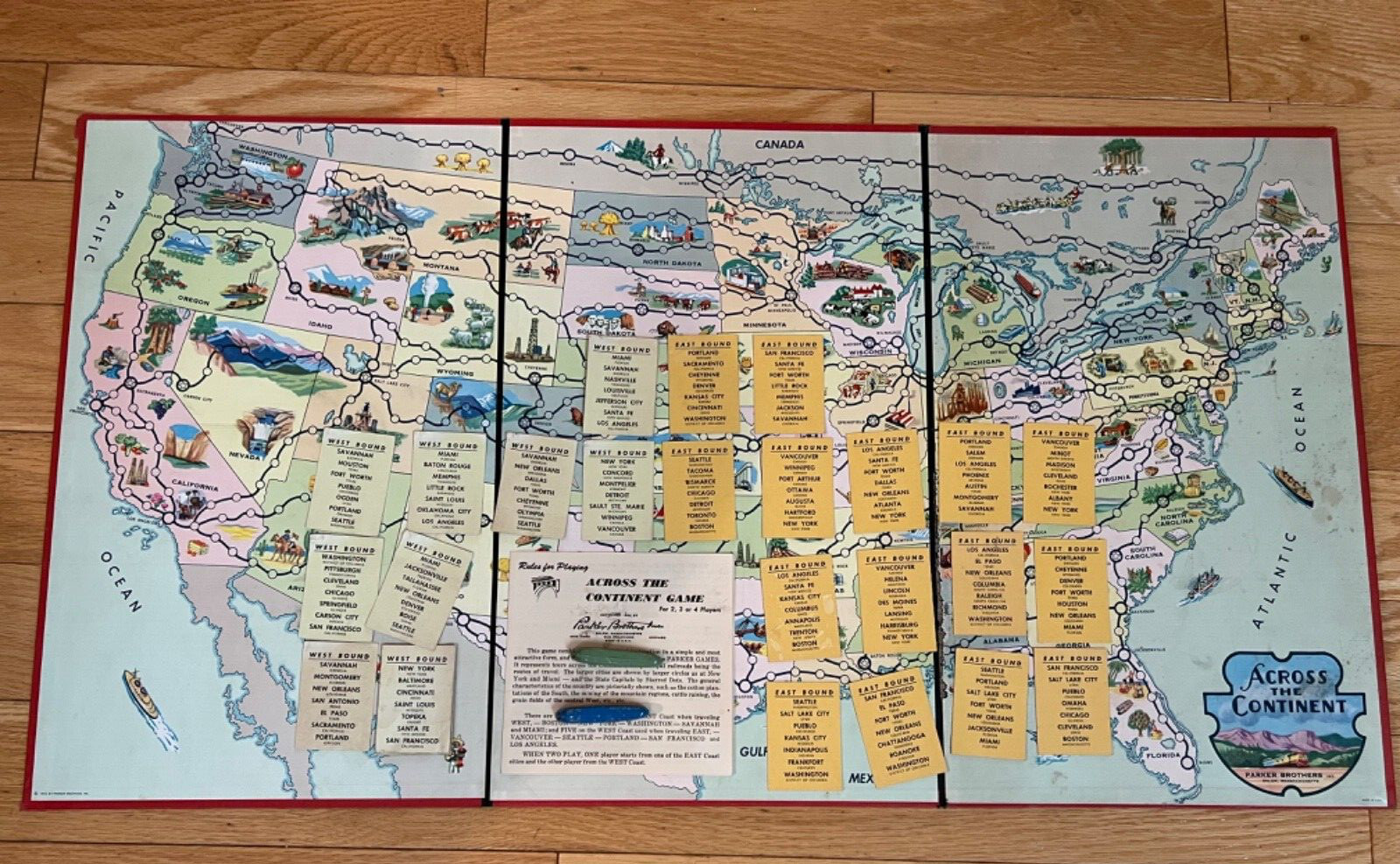 Across the Continent, Parker Brothers, 1952, No Box, Incomplete