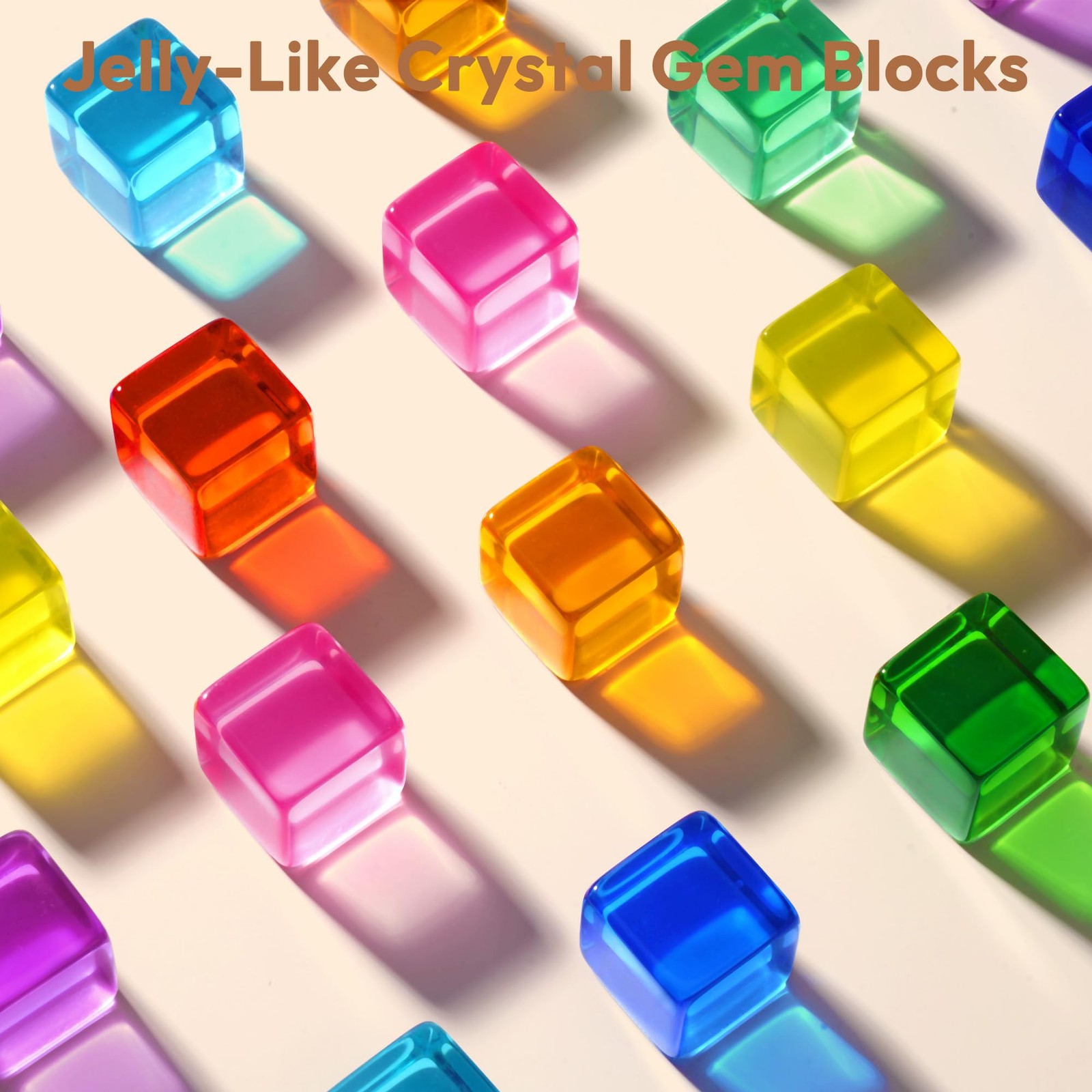Wooden Building Blocks 48 PCS Rainbow Acrylic Gem Cubes Montessori STEM 3-6 Kids