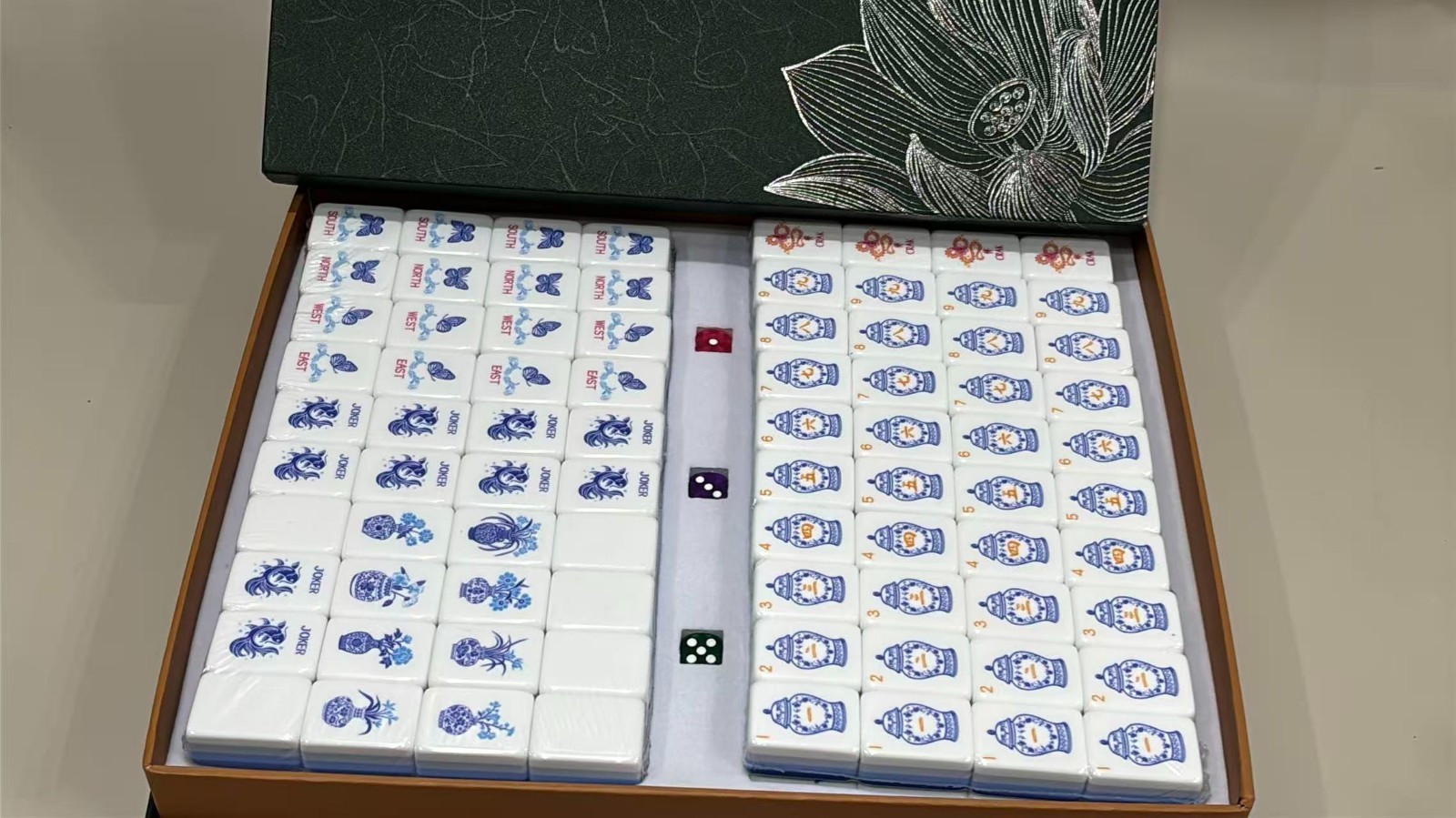 American Mahjong Set 160 Blue and White Porcelain Mahjong Tiles, US Stock