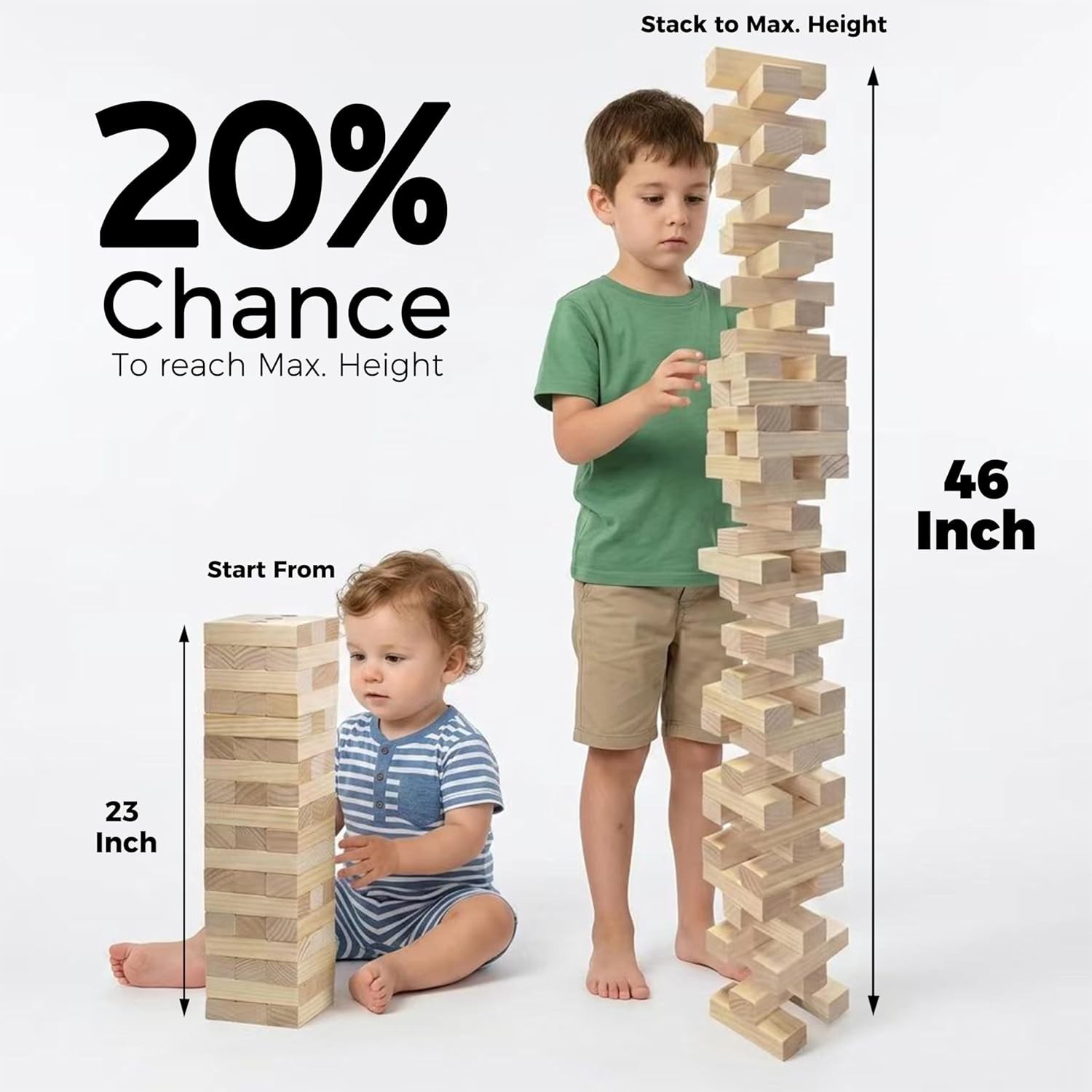 Outdoor Games Large Tower Stacking Game, 54 Wooden Blocks, Stack Up to 4 Ft T…