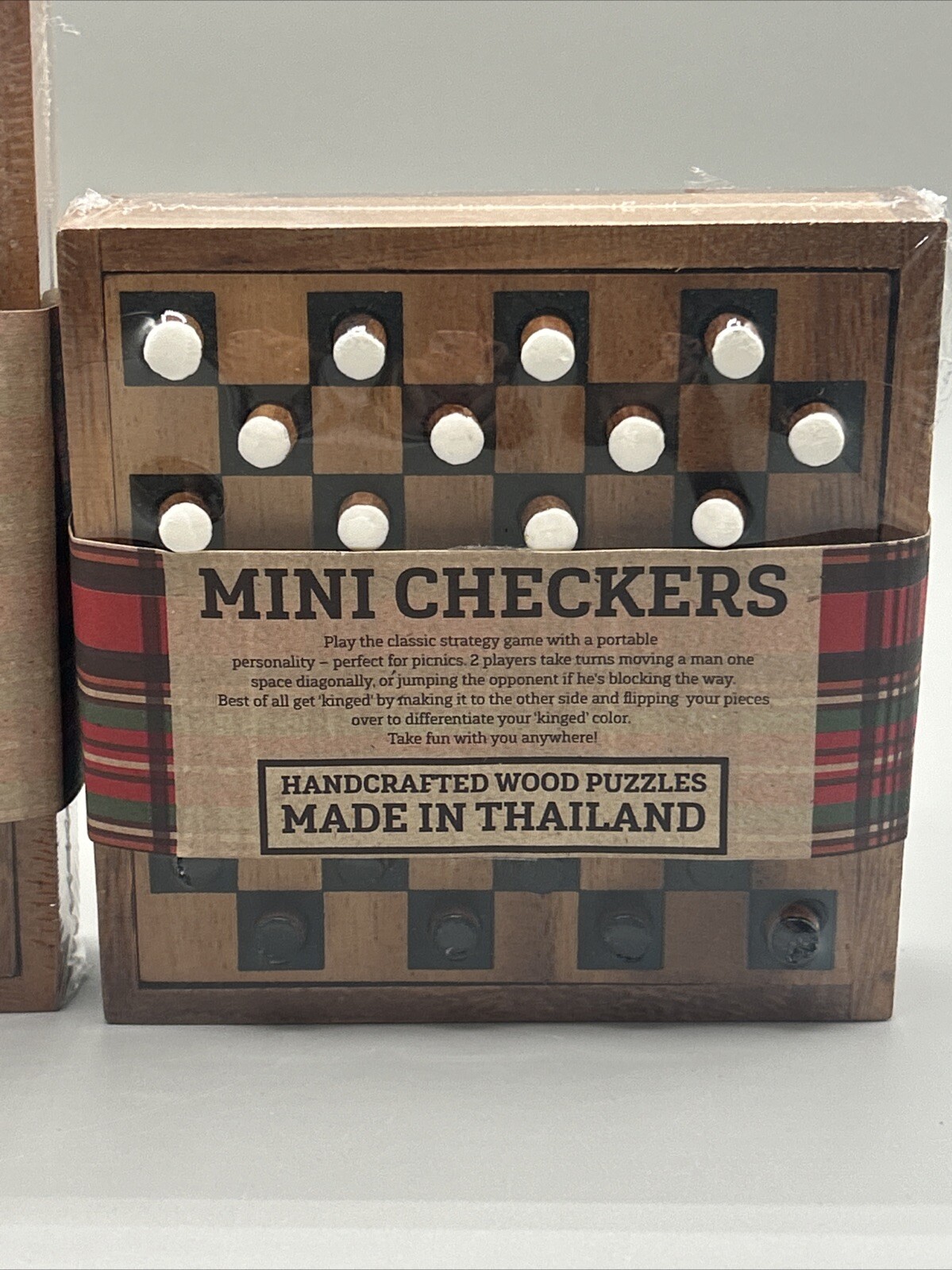 2 Mini Checkers Hand Crafted Wood Puzzles Made In Thailand