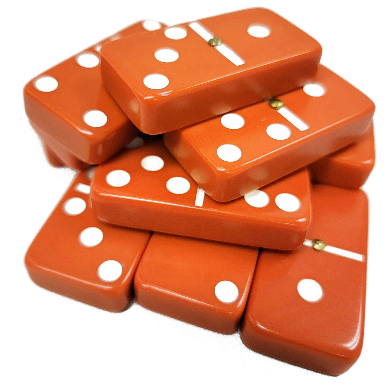 Domino Double 6 Orange-White Jumbo Tournament Size w/Spinner in Black Velvet Box