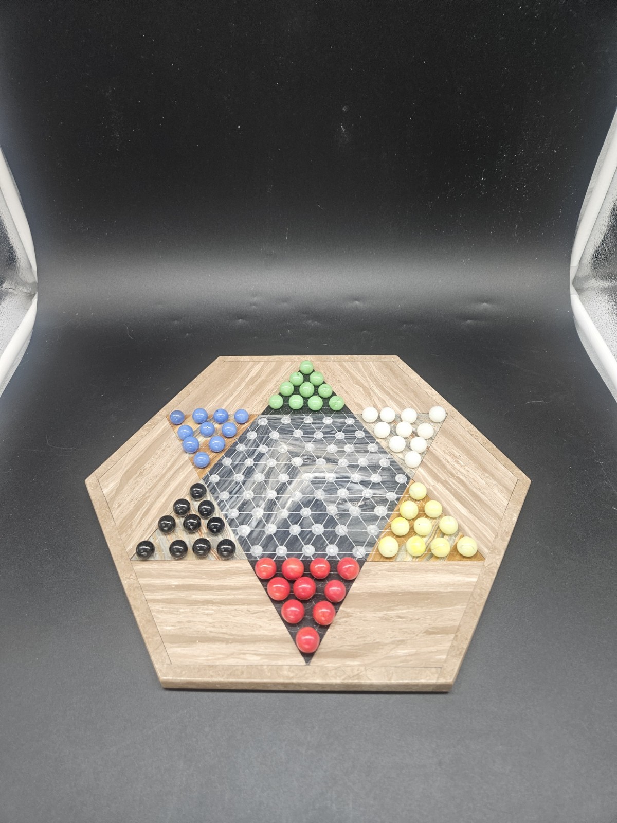 VTG Quartz Marble Onyx Chinese Checkers Natural Stone Strategy Game W/ Marbles