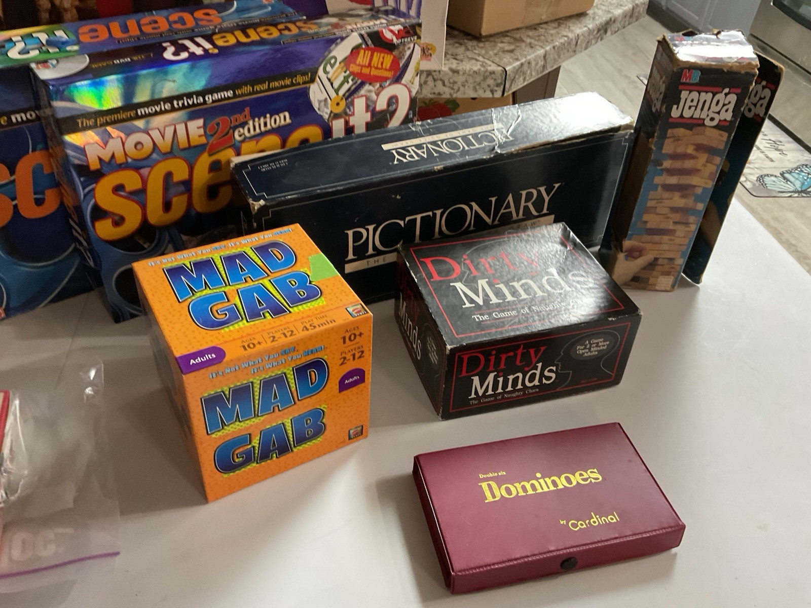 Mixed Brands Board Game Lot: Clue Taboo Pictionary Scene It Jenga