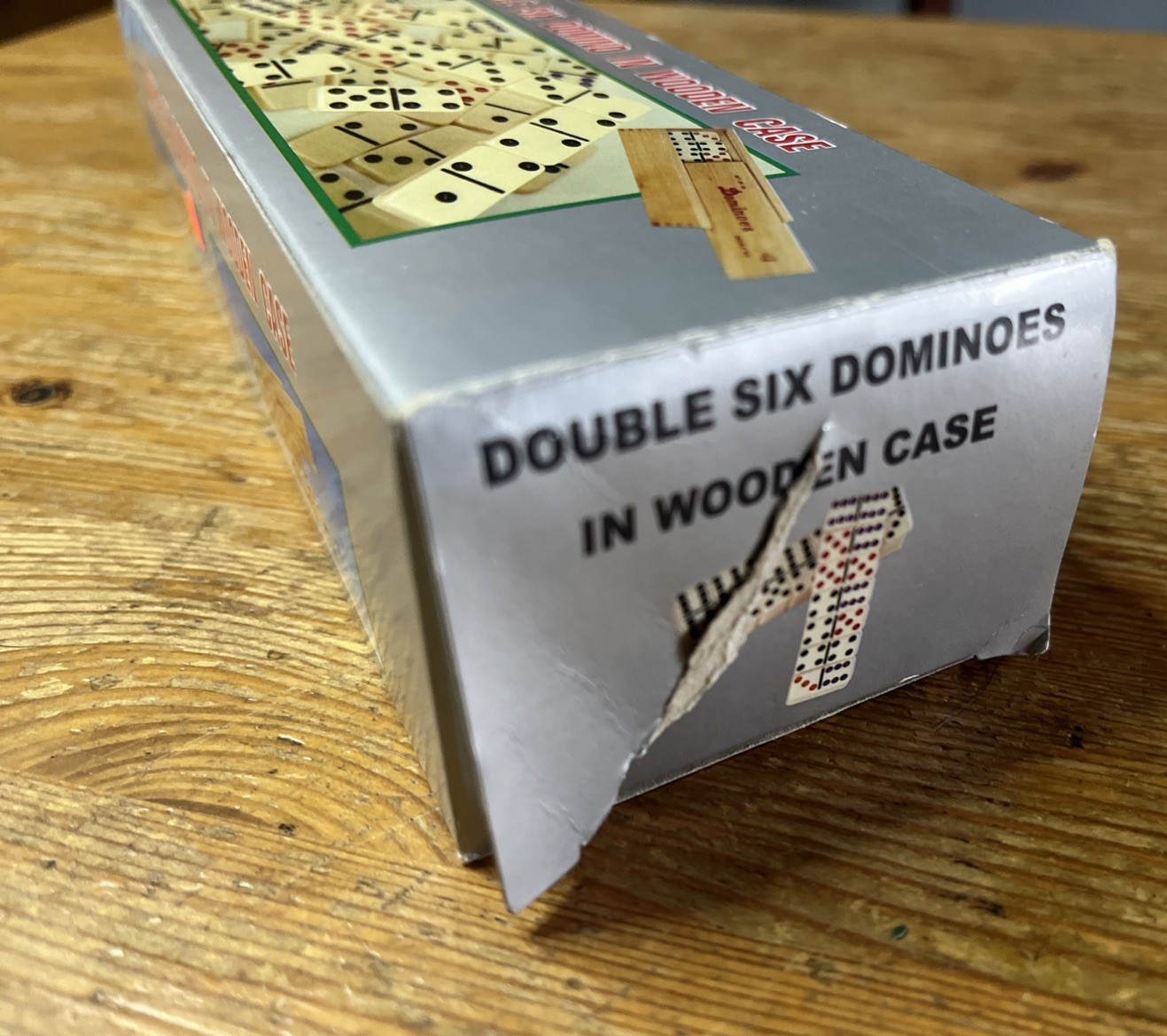 Double Six Dominoes Wooden Case Set of 28 Metal Spinner Wood Box