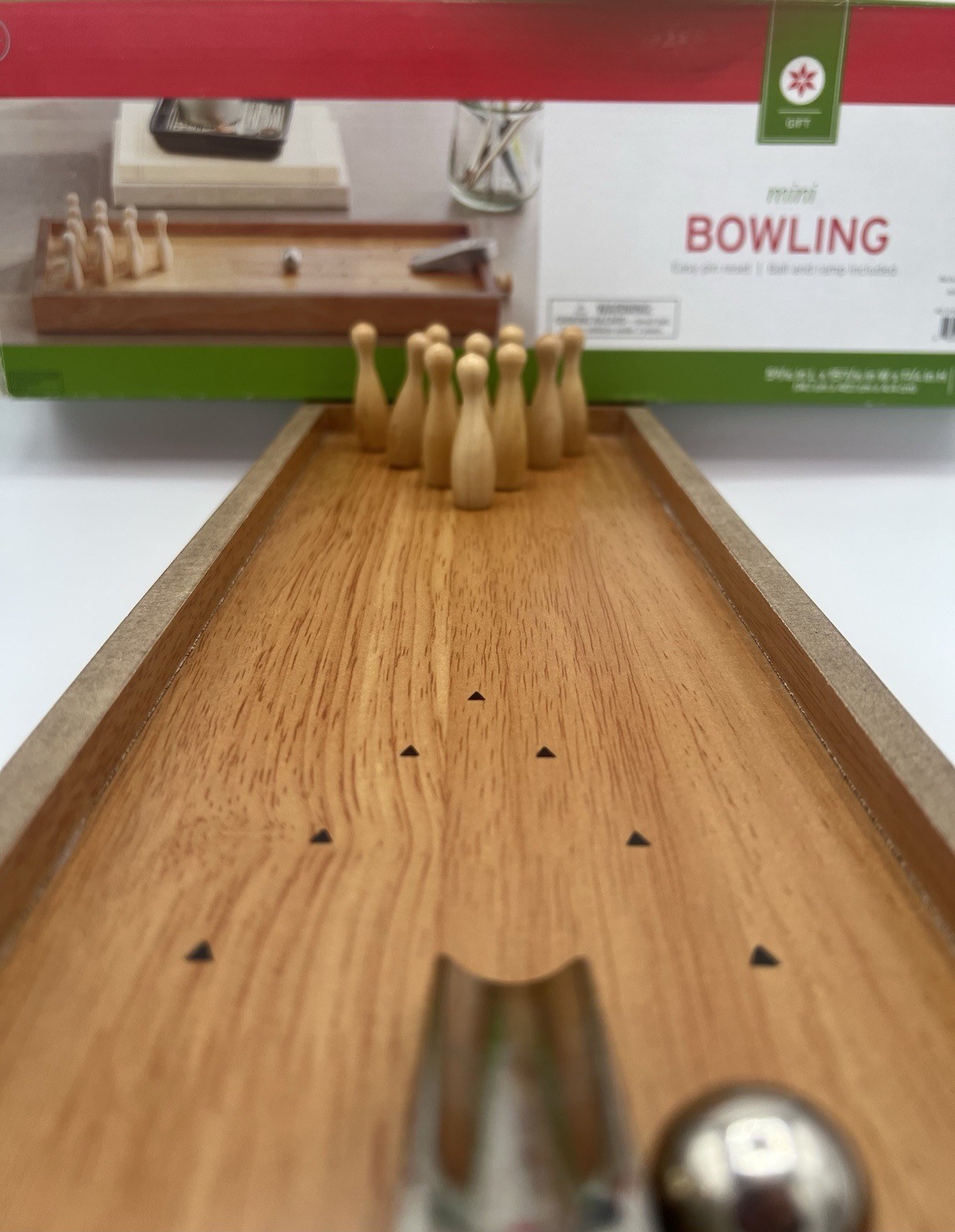 Mini Bowling Family Game Set Easy Pin Reset In Box – Desktop – Travel Size