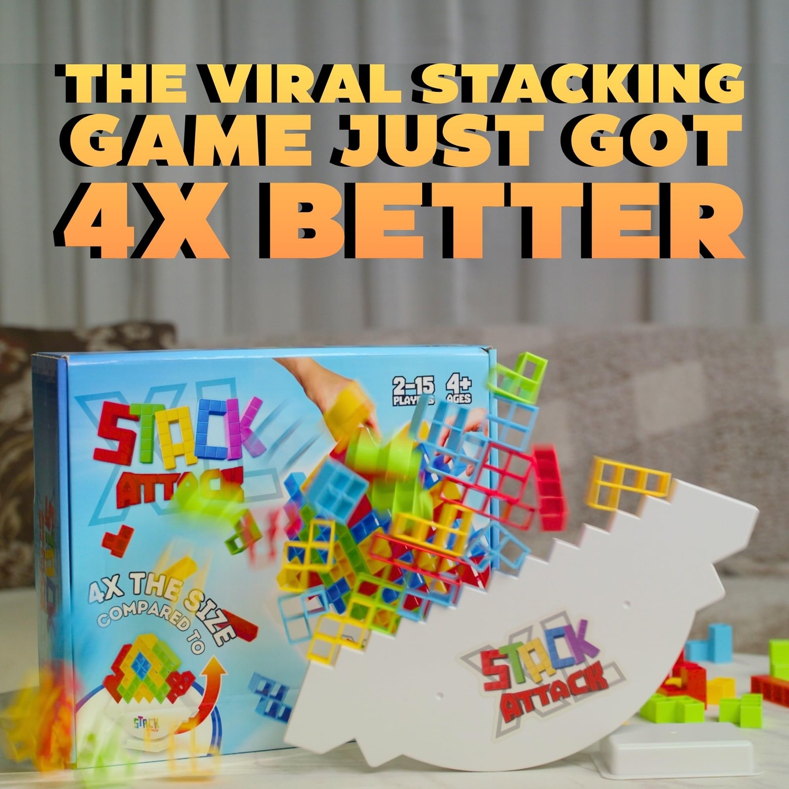 Stack Attack XL Tower Game, Giant Tabletop Games for Kids & Adults, Family Ga…
