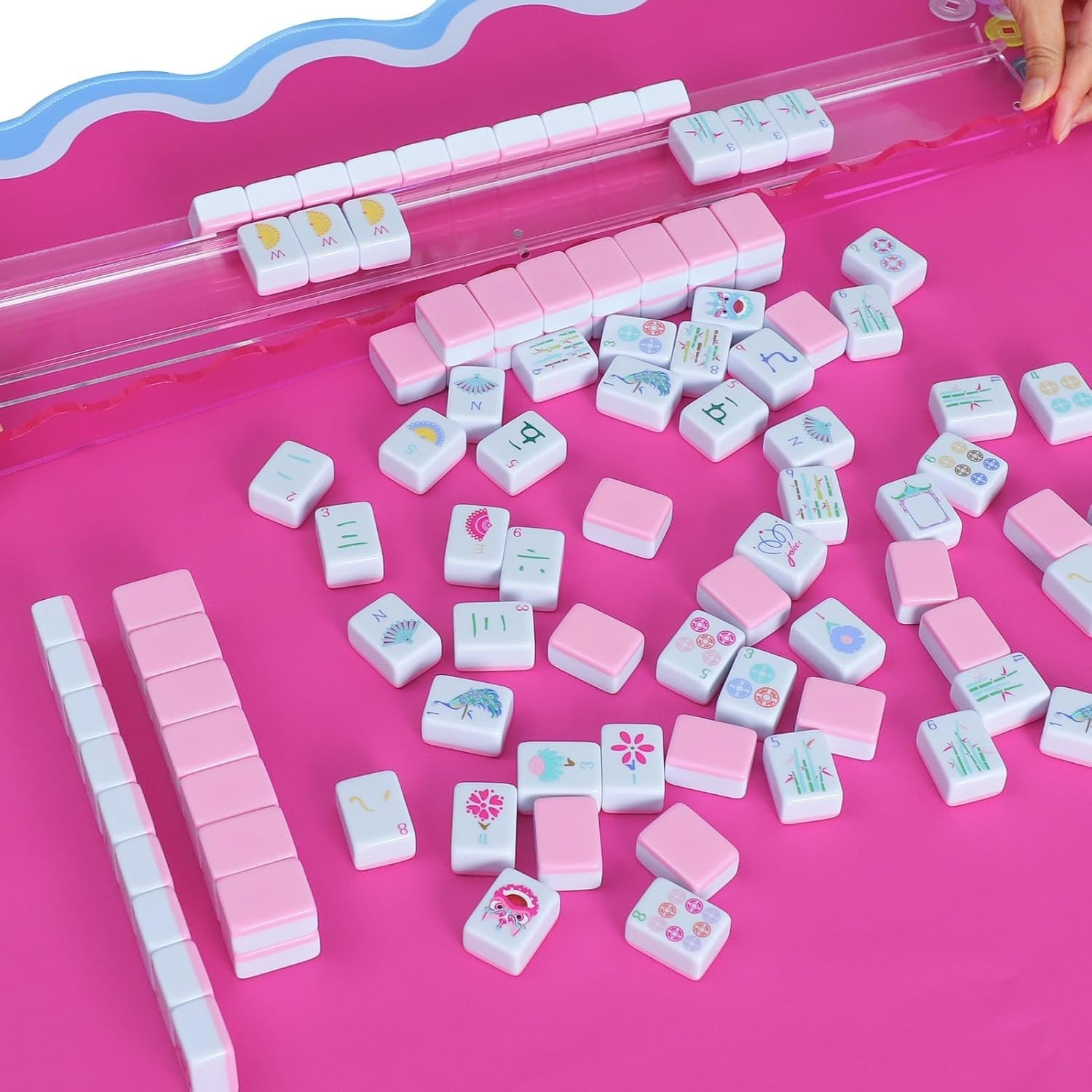160 Pink American Printed Mahjong Game Set with Carrying Bag and Accessories