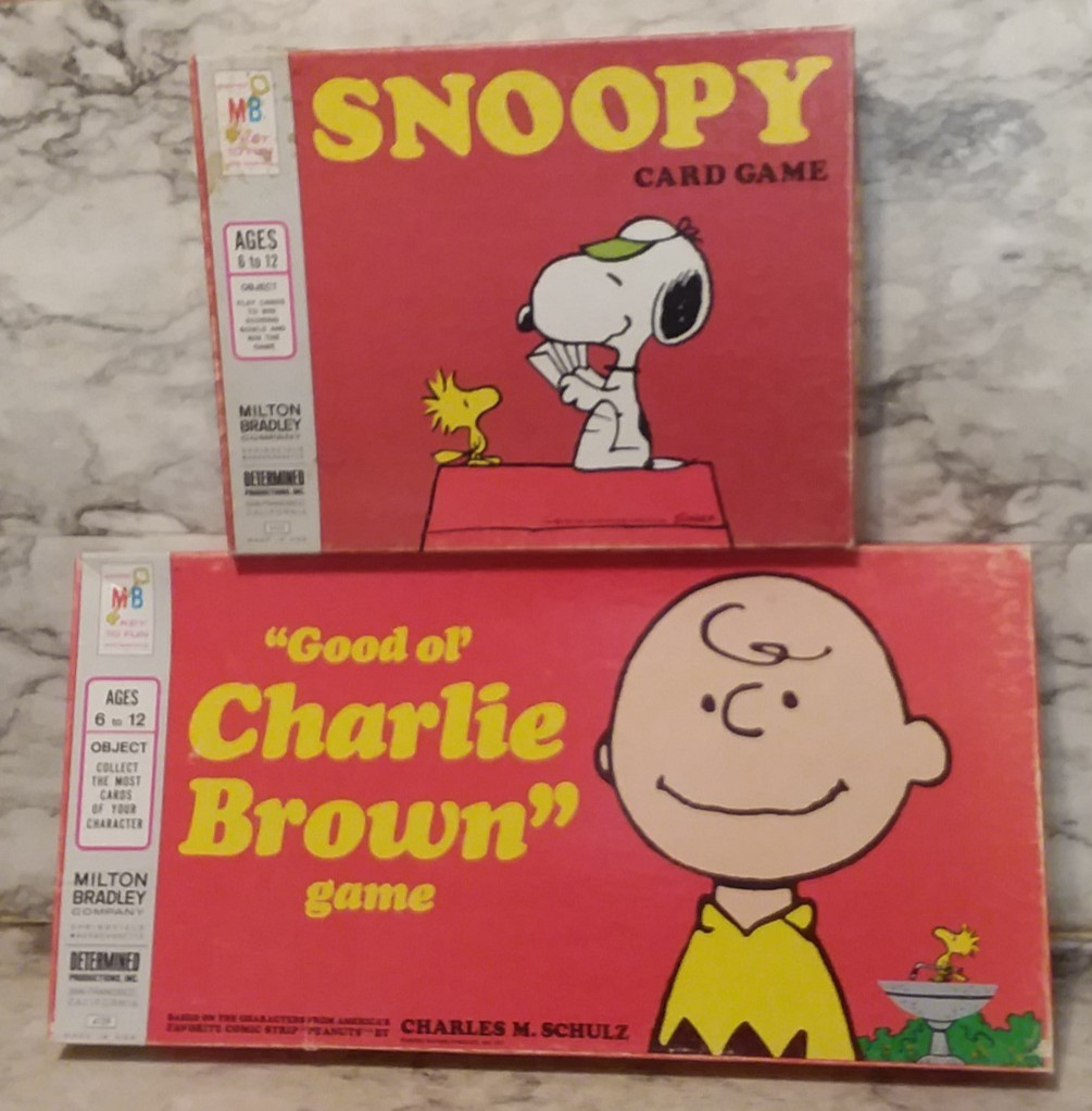 2 Vntg PEANUTS Game Lot – 1971 GOOD OL’ CHARLIE BROWN Board & 1974 SNOOPY Card