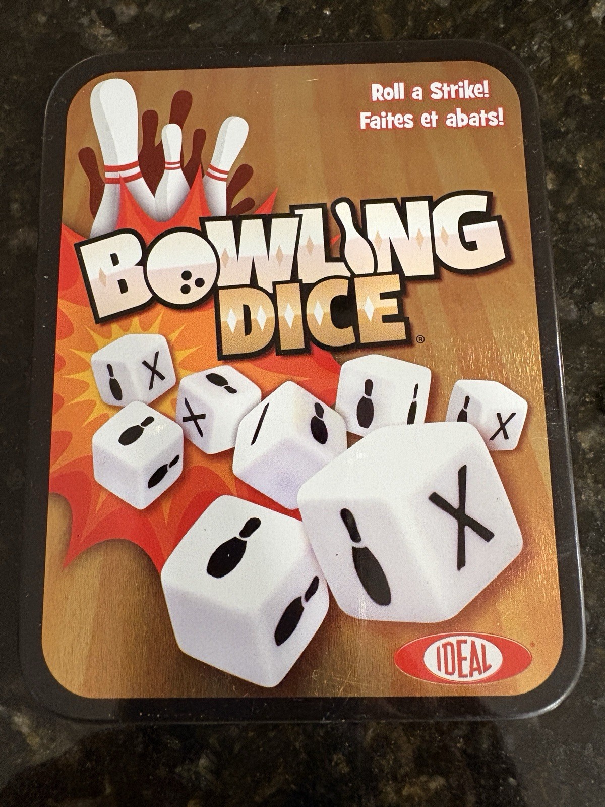 Ideal Bowling Dice Game 10 Dice & Score Pad Tin Container Complete Instructions