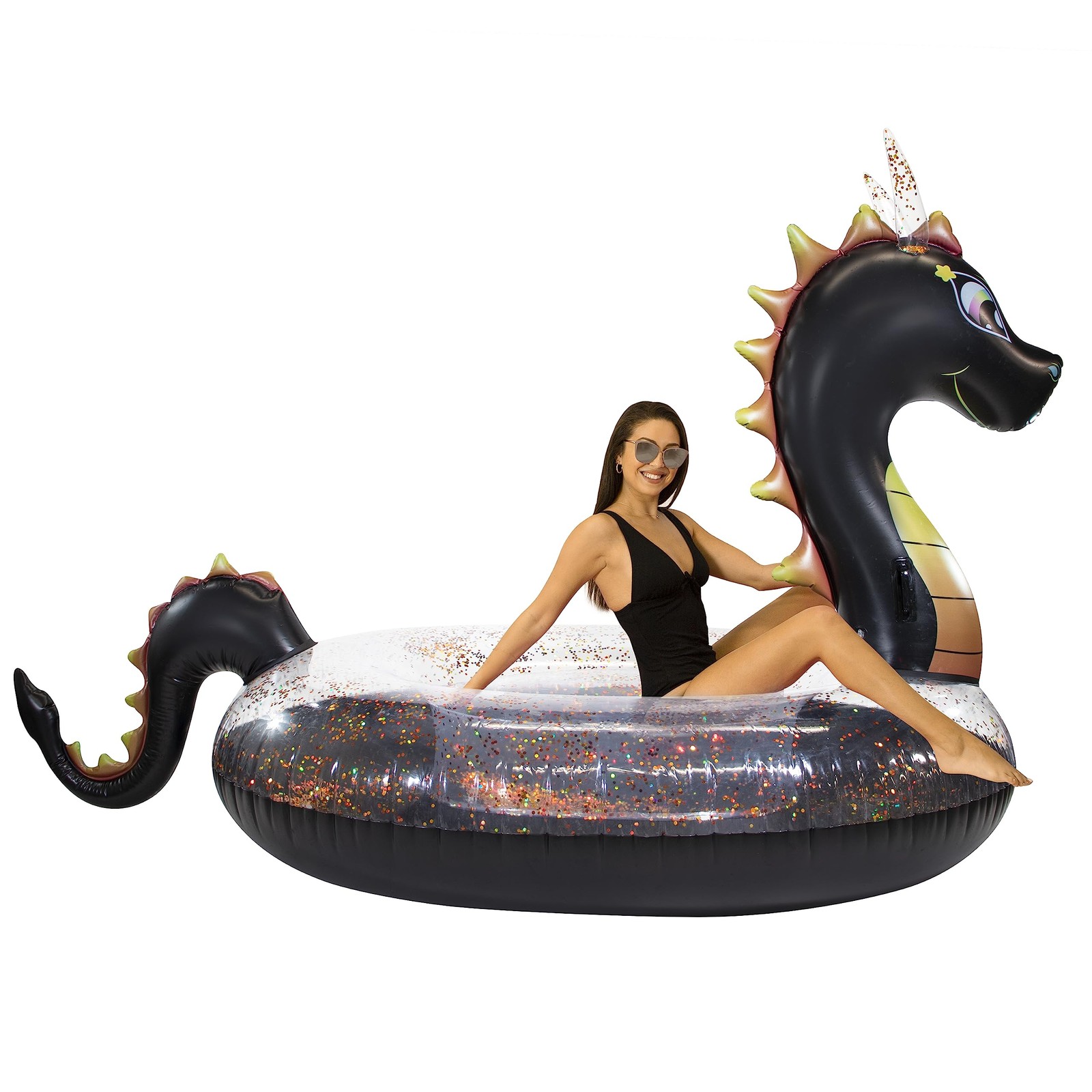 Pool Raft Inflatable 120 Inch Black Glitter Sea Dragon 450 lb PoolCandy Gigantic