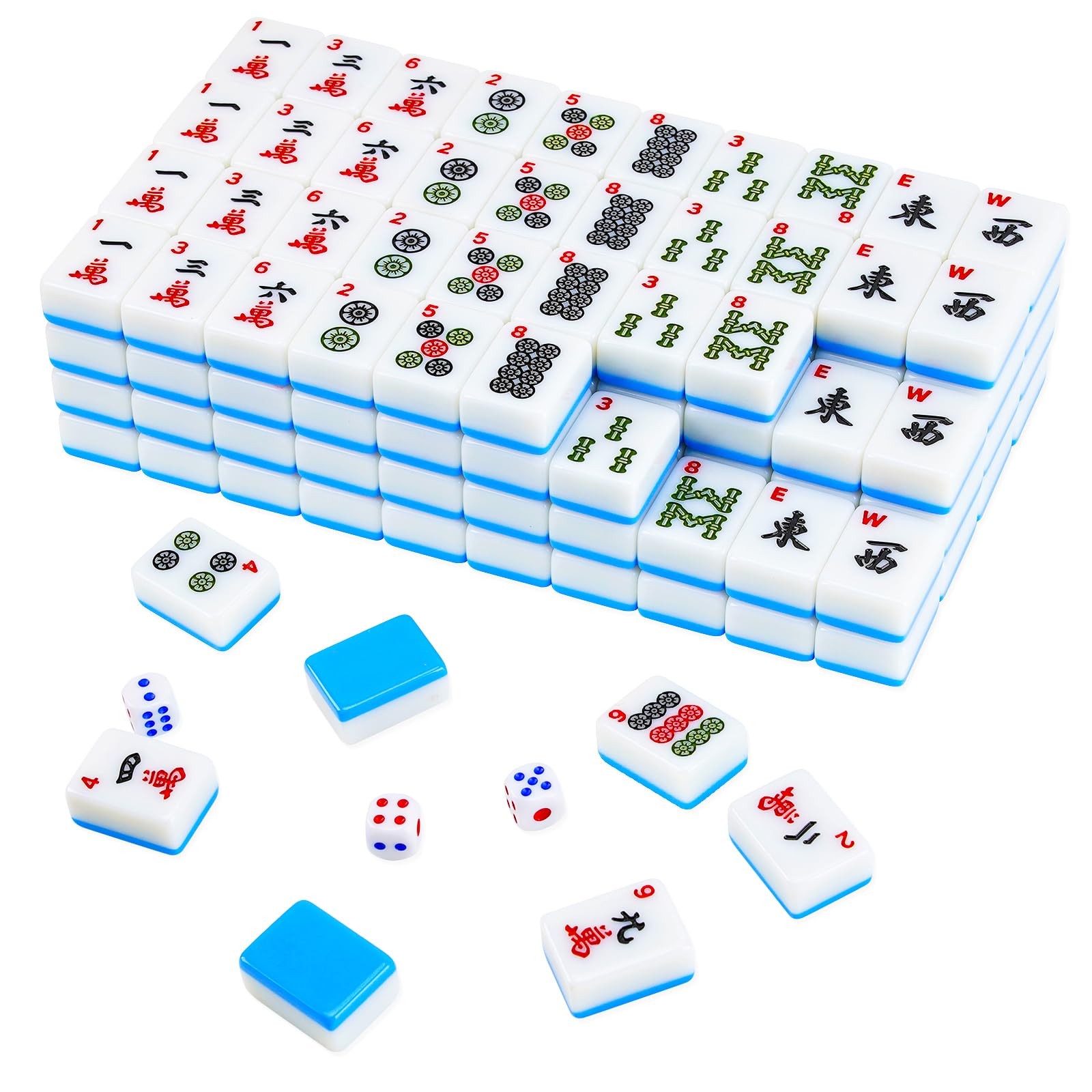 Mahjong Tile Set 166 pcs 1.2″ Tiles 3 Dices 1 Instruction Blue