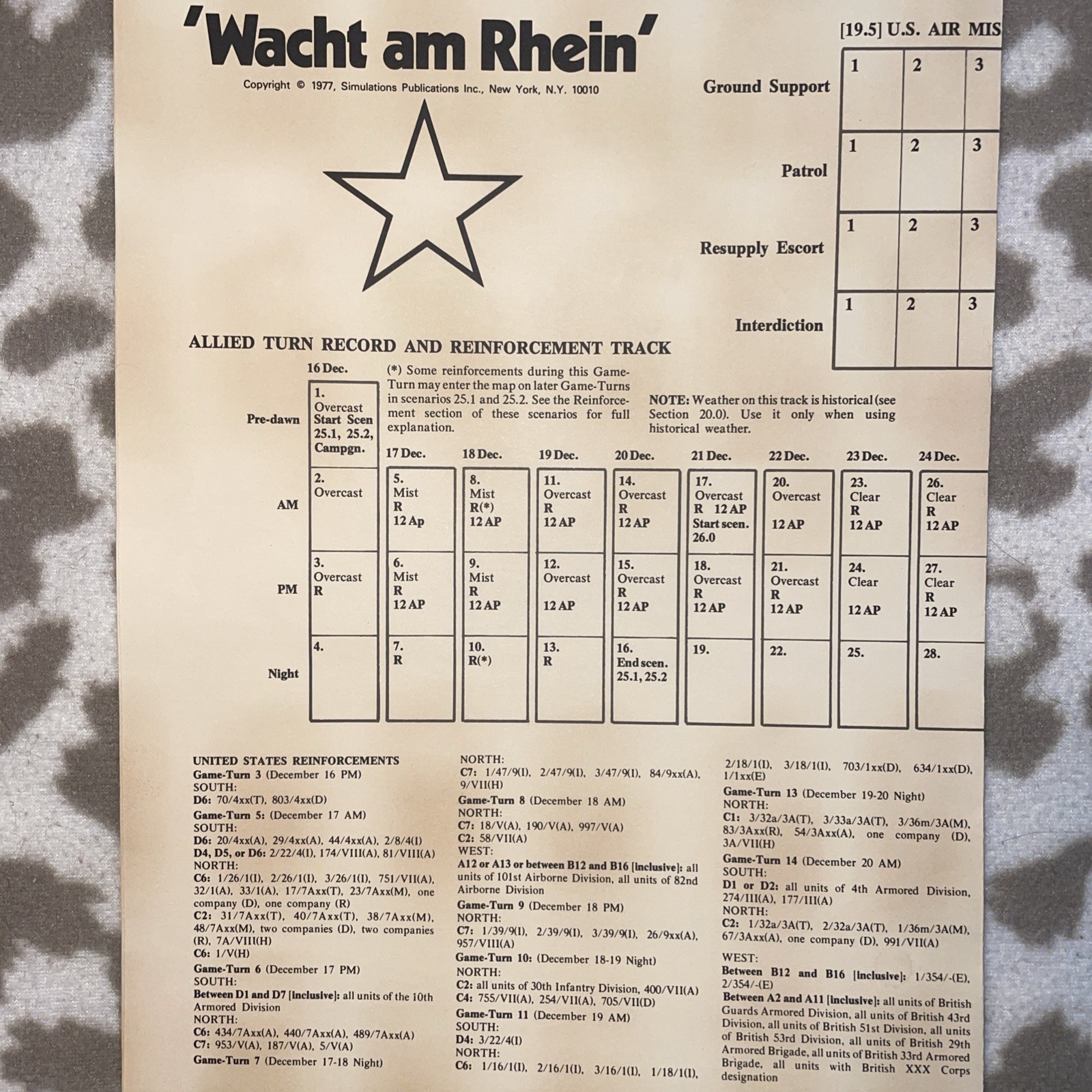 SPI. Wacht Am Rhein. 1977. 1st Edition. Punched. Excellent Condition Rare