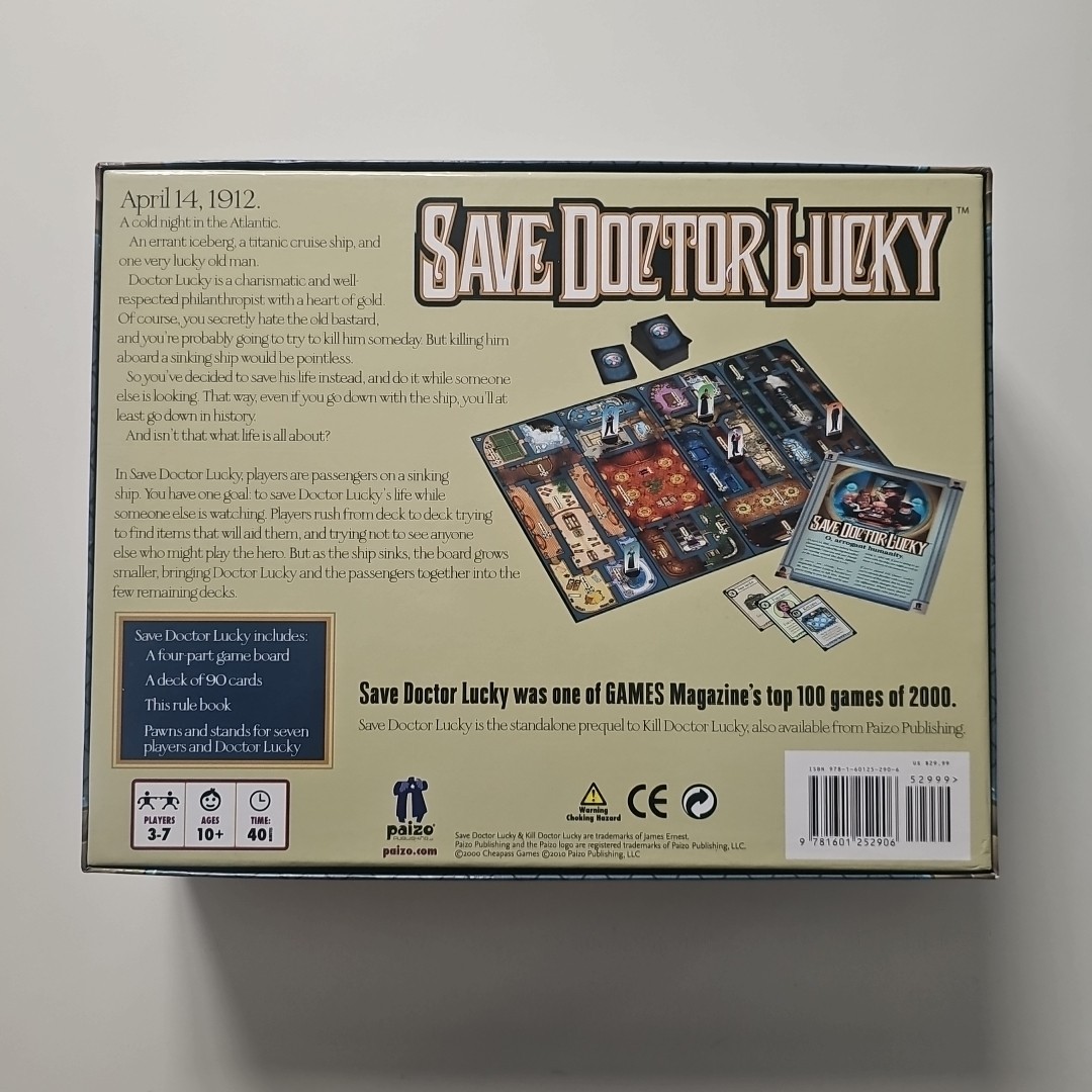 Save Doctor Lucky Board Game 3-7 Players Complete Paizo Ages 10+