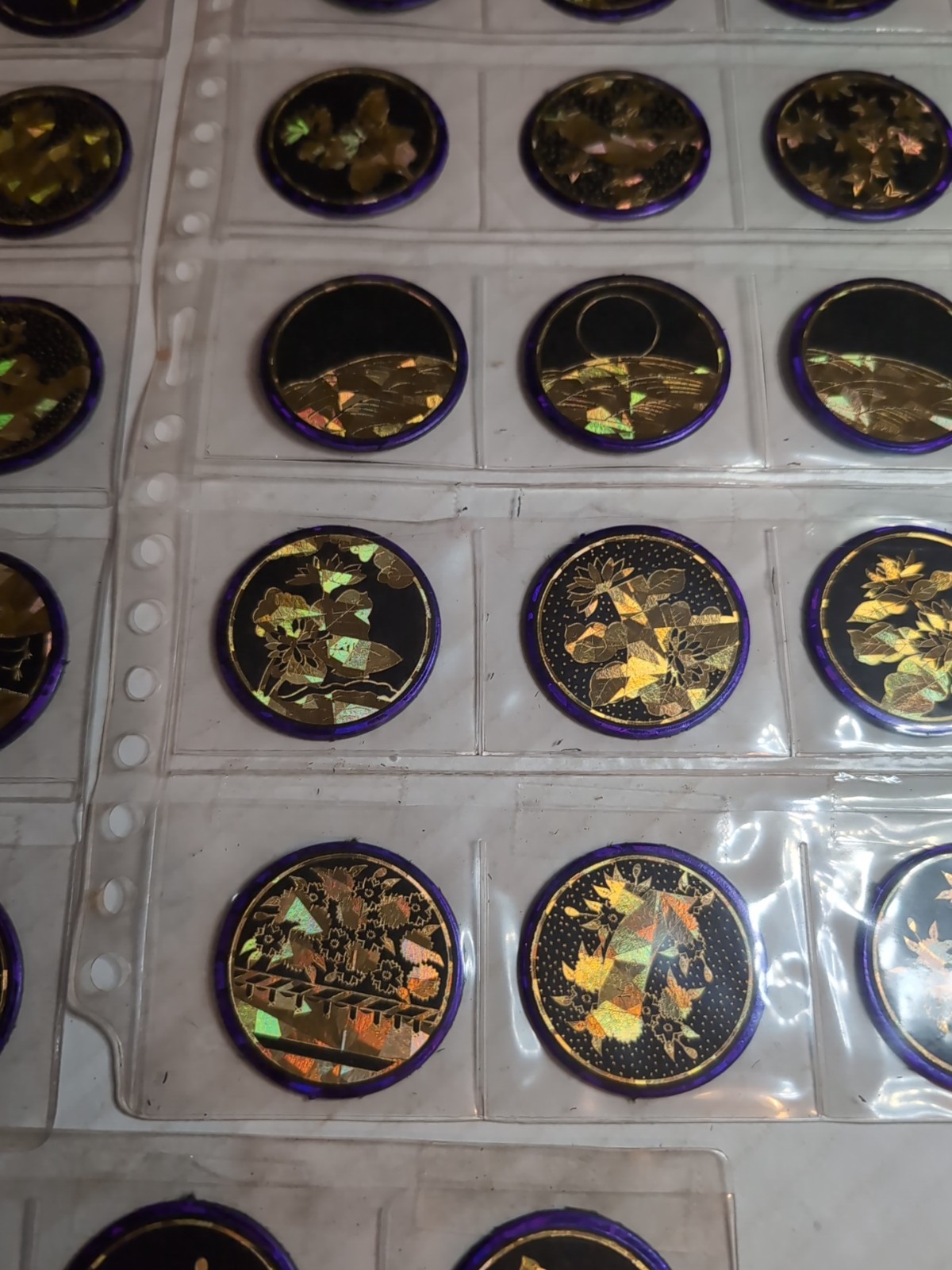 Pogs Pogs Lot Hanafuda Japanese Hawaii Set Of 48 Loose Black Purple Gold