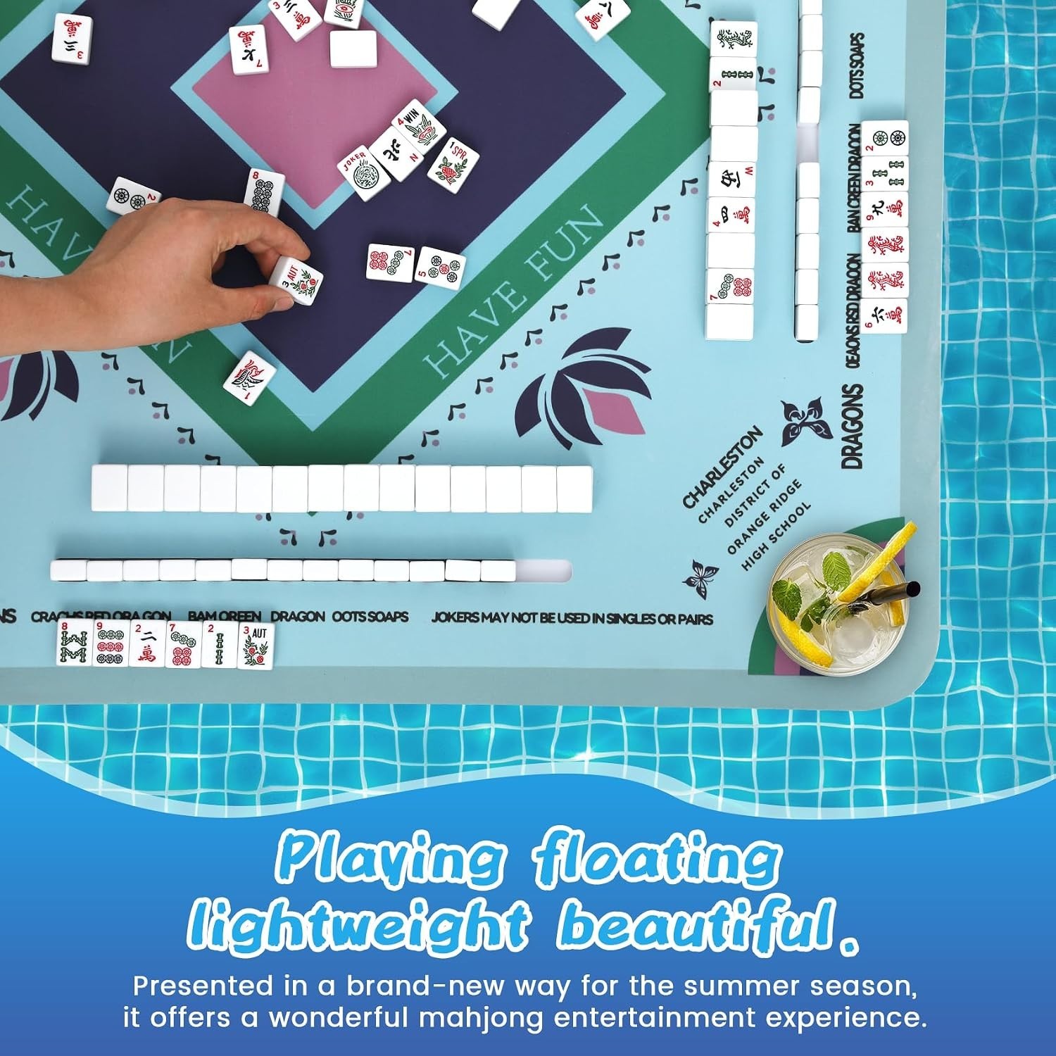 Floating Mahjong Table for Pool 31.5-in Water Game Tray for Card and Tile Games