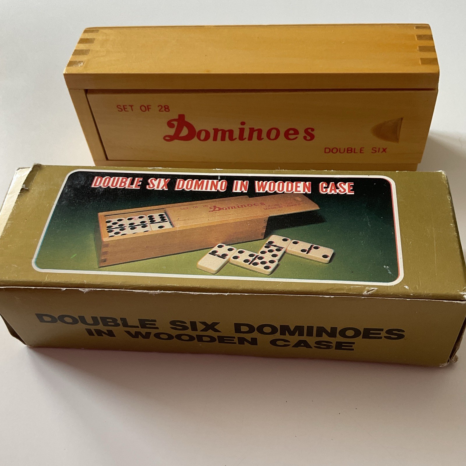 Vintage Double Six Dominoes Set Featuring 28 Tiles Packaged In A Wooden Case