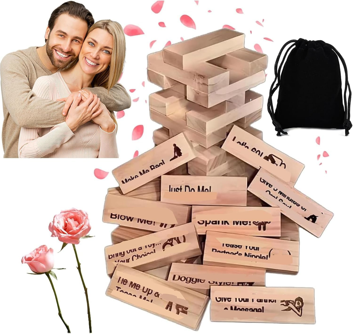 Lust Tower,48Pcs Super Naughty Block Tower Game,Fun Date Night Activities,Valent