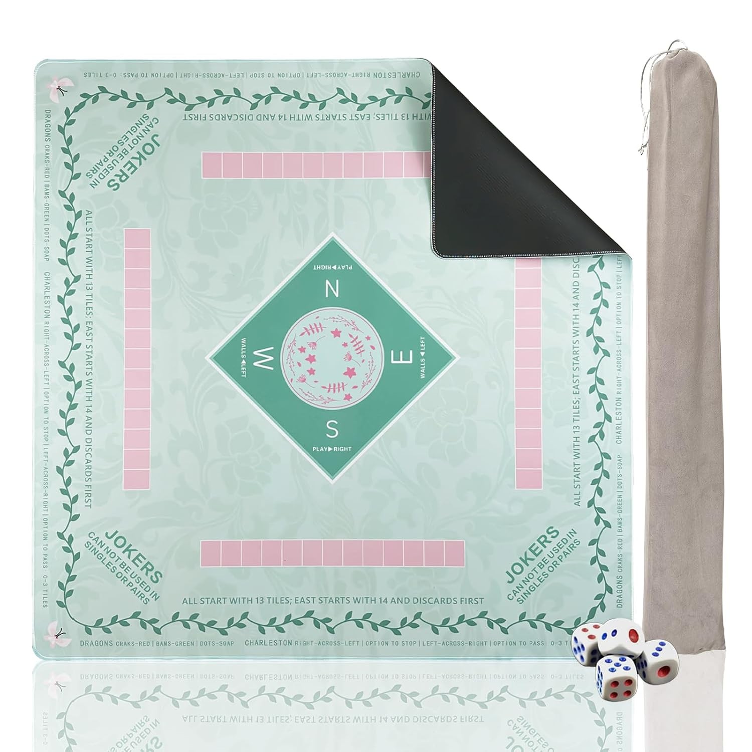Mahjong Mat 31.5 * 31.5 Inch Non-Slip Noise Reduction, American Mahjong Mat for