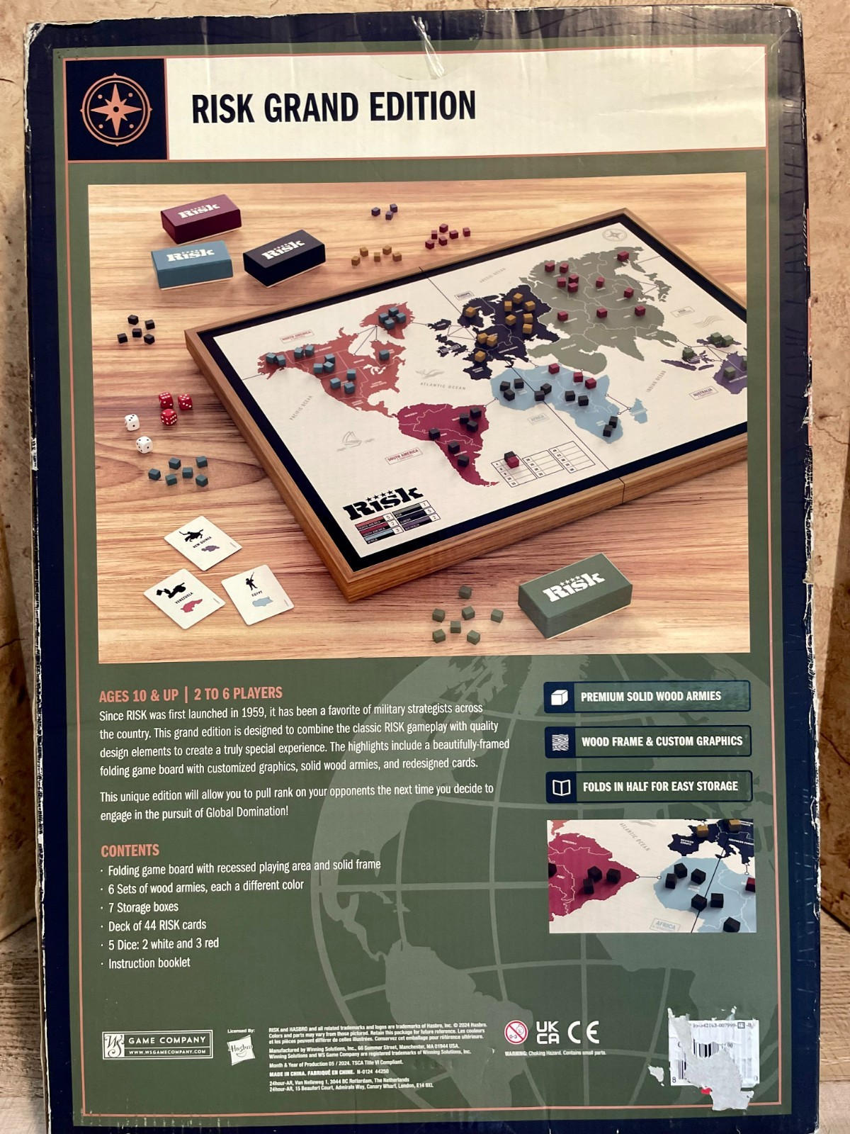 RARE 2024 WS Game Company RISK Grand Folding Edition Deluxe Wood Board Game