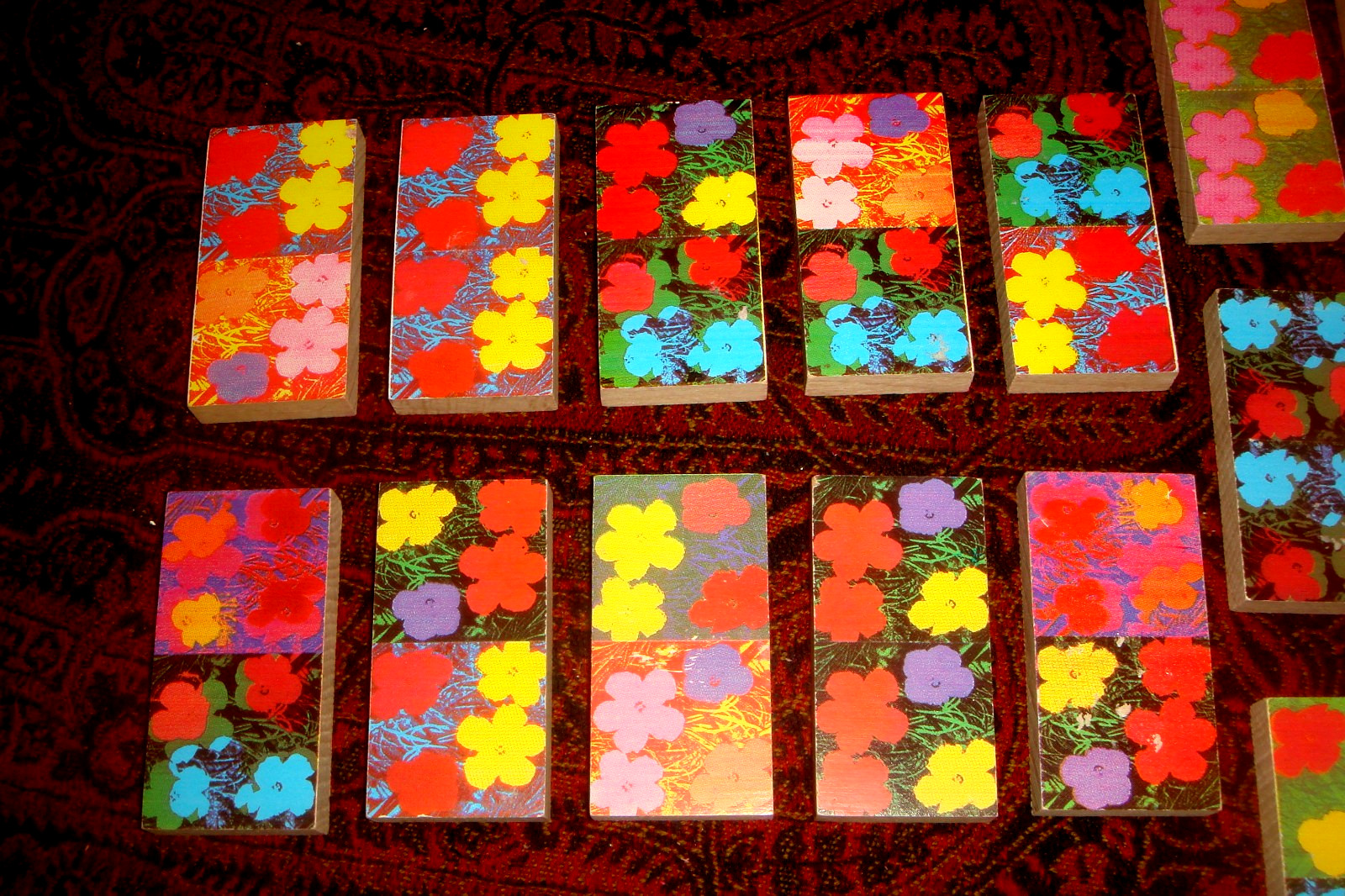 Rare ANDY WARHOL “Flowers” WOODEN DOMINO SET Gorgeous Art Color – Made in France