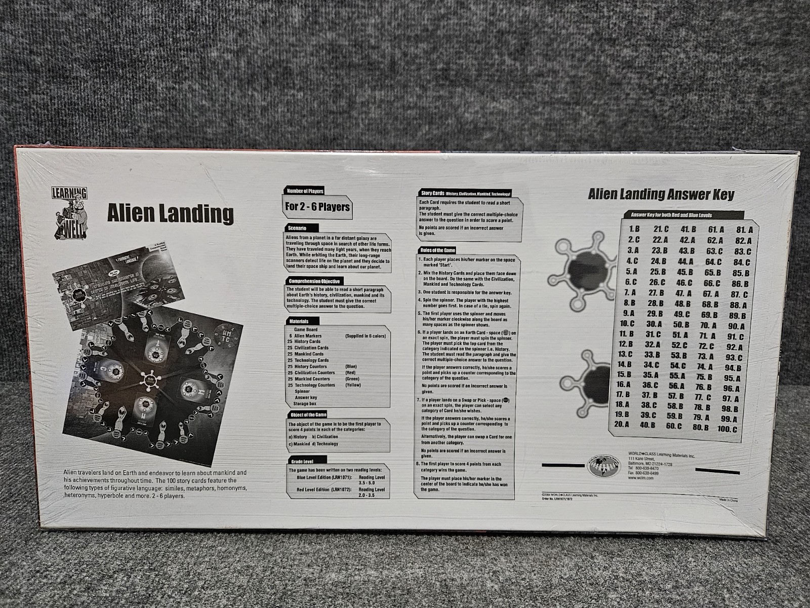 Learning Well ALIEN LANDING A Reading Comprehension Board Game