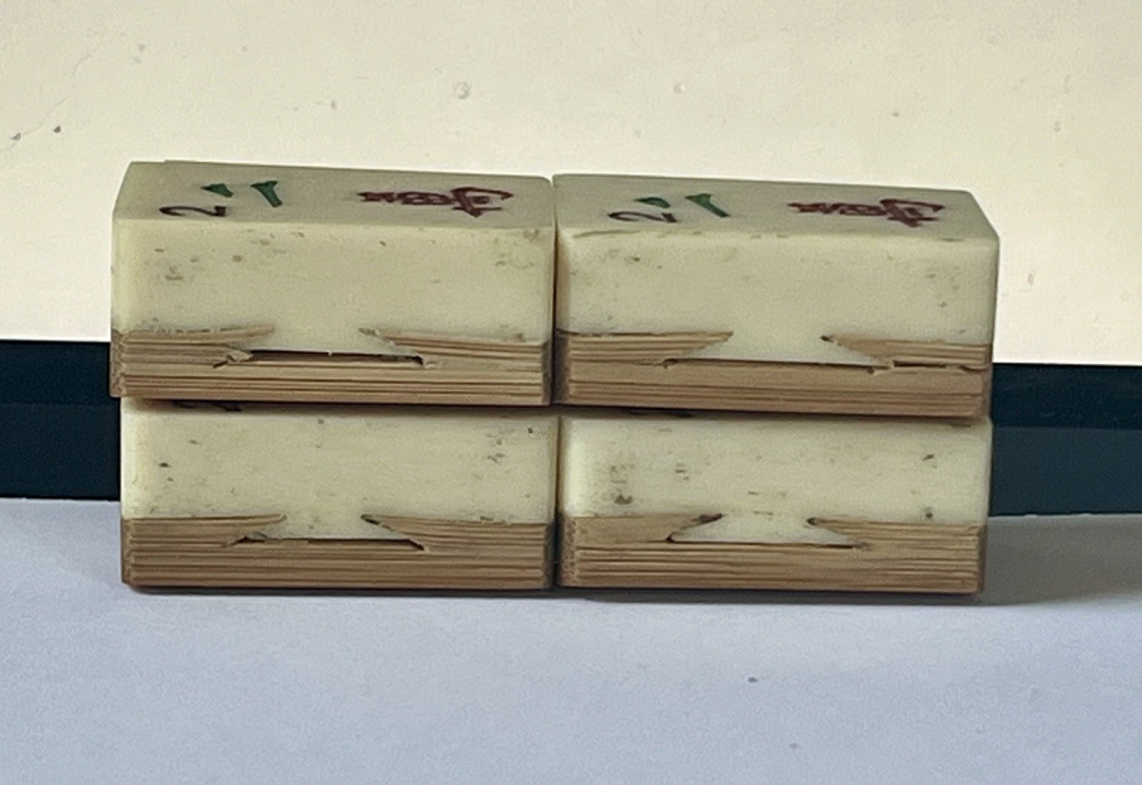 lot of 4 Vtg 1920s Mahjong Bone/Bamboo Replacement Tiles 2 CRAK – thick bone