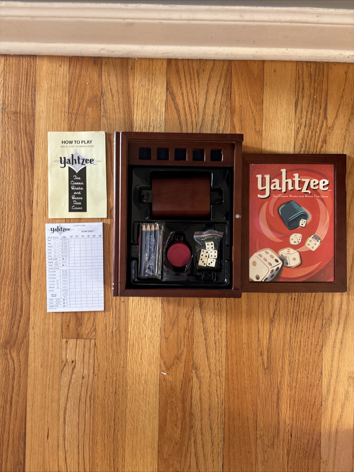 Yahtzee Game Vintage Collection Bookshelf Edition Wooden Box 2005 Complete
