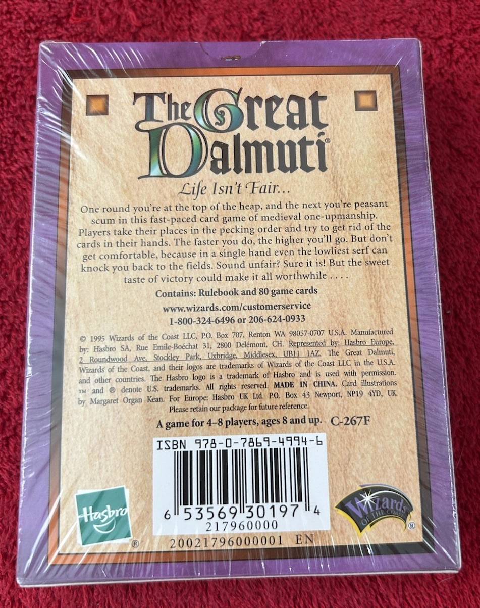Hasbro GREAT DALMUTI Richard Garfield Wizard Coast Card Game 1995 SEALED New
