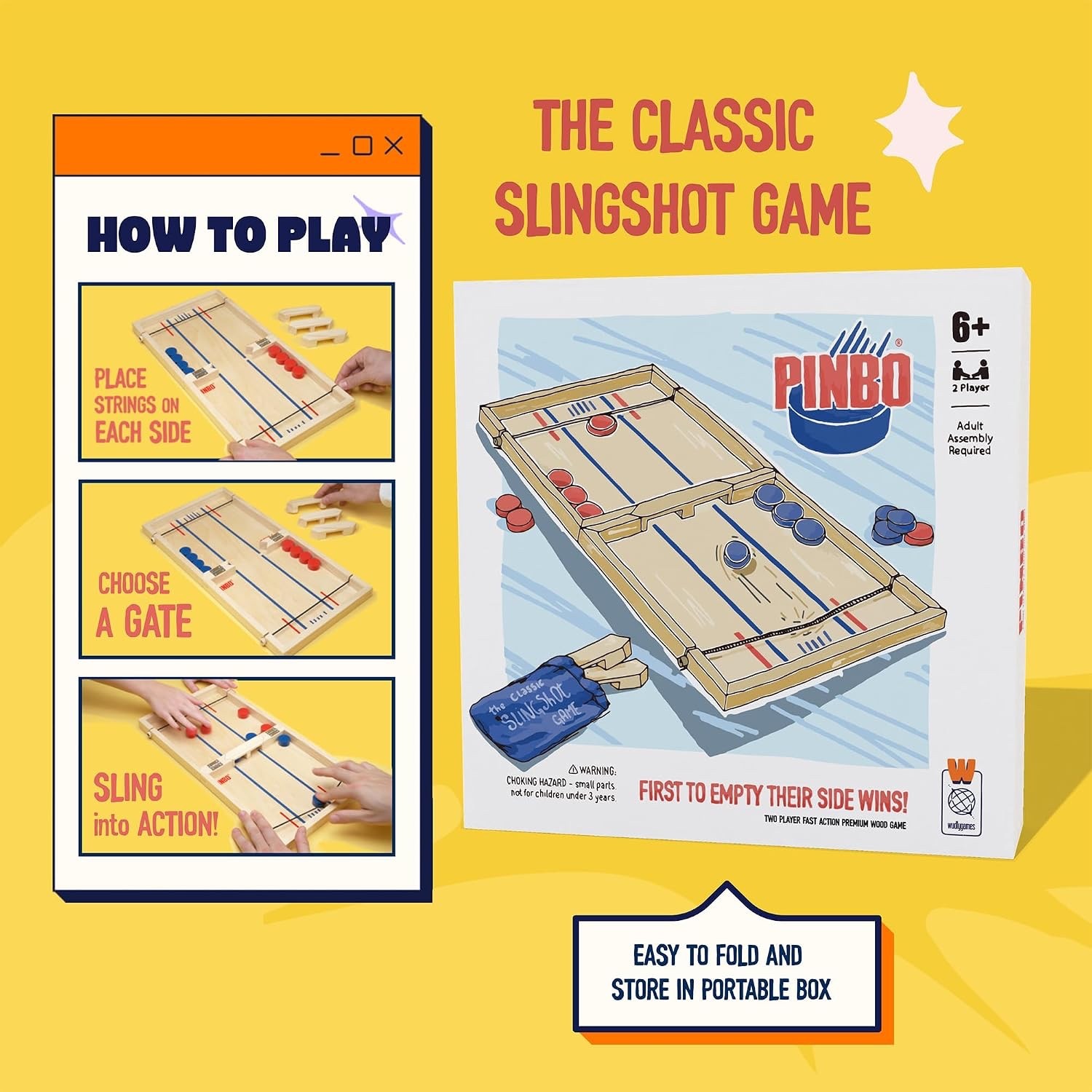 Pin Sling Puck Game Fast Sling Puck 18” x 9” Table Wood Board Game Foldable