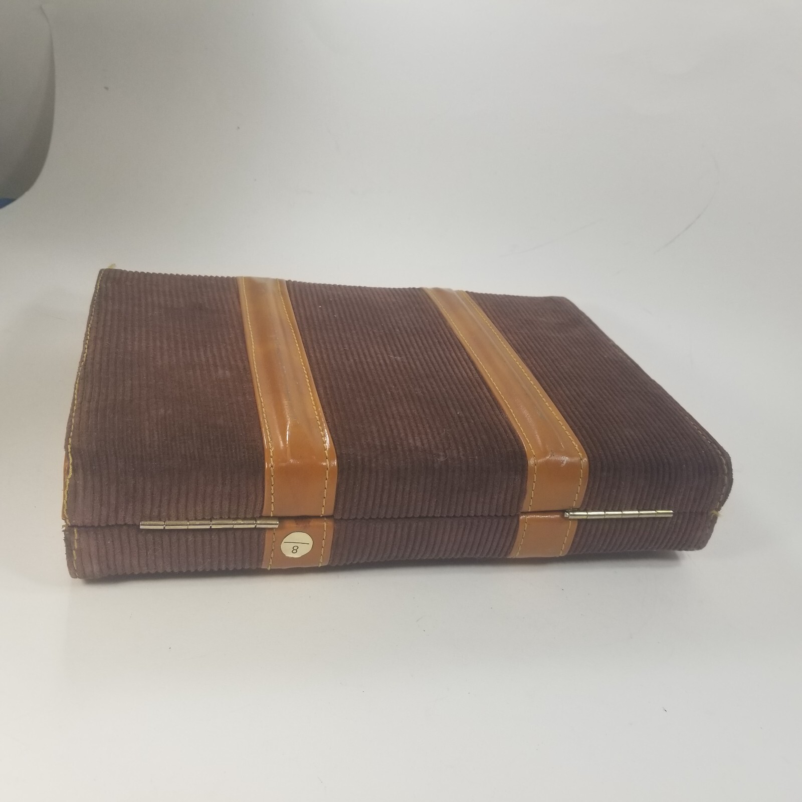 Vintage Leather Corduroy Bakelite Pieces Travel Backgammon Box Set Dice